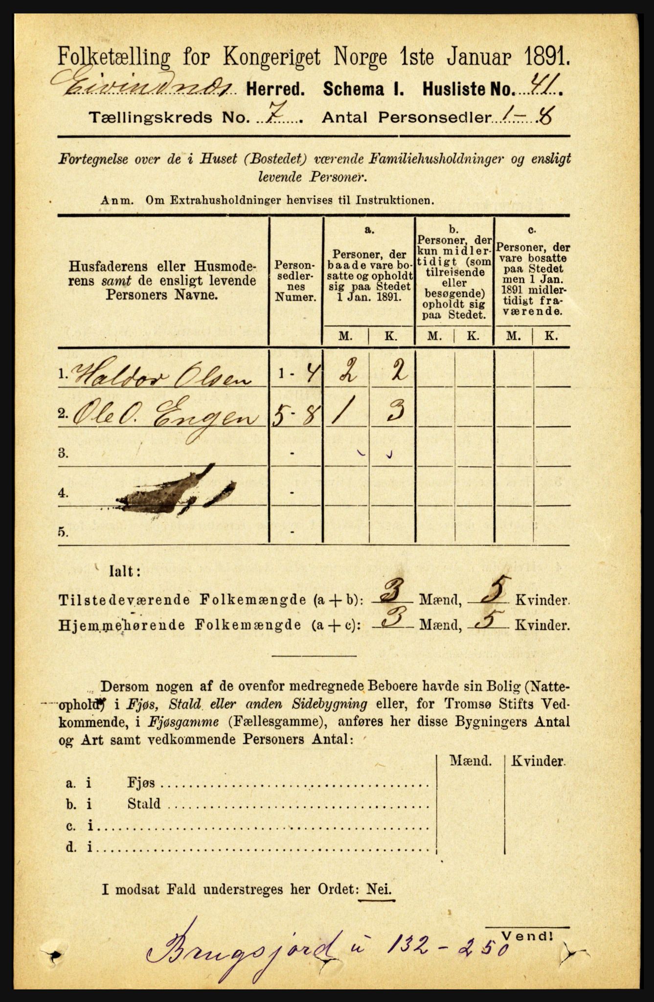 RA, 1891 census for 1853 Evenes, 1891, p. 2162