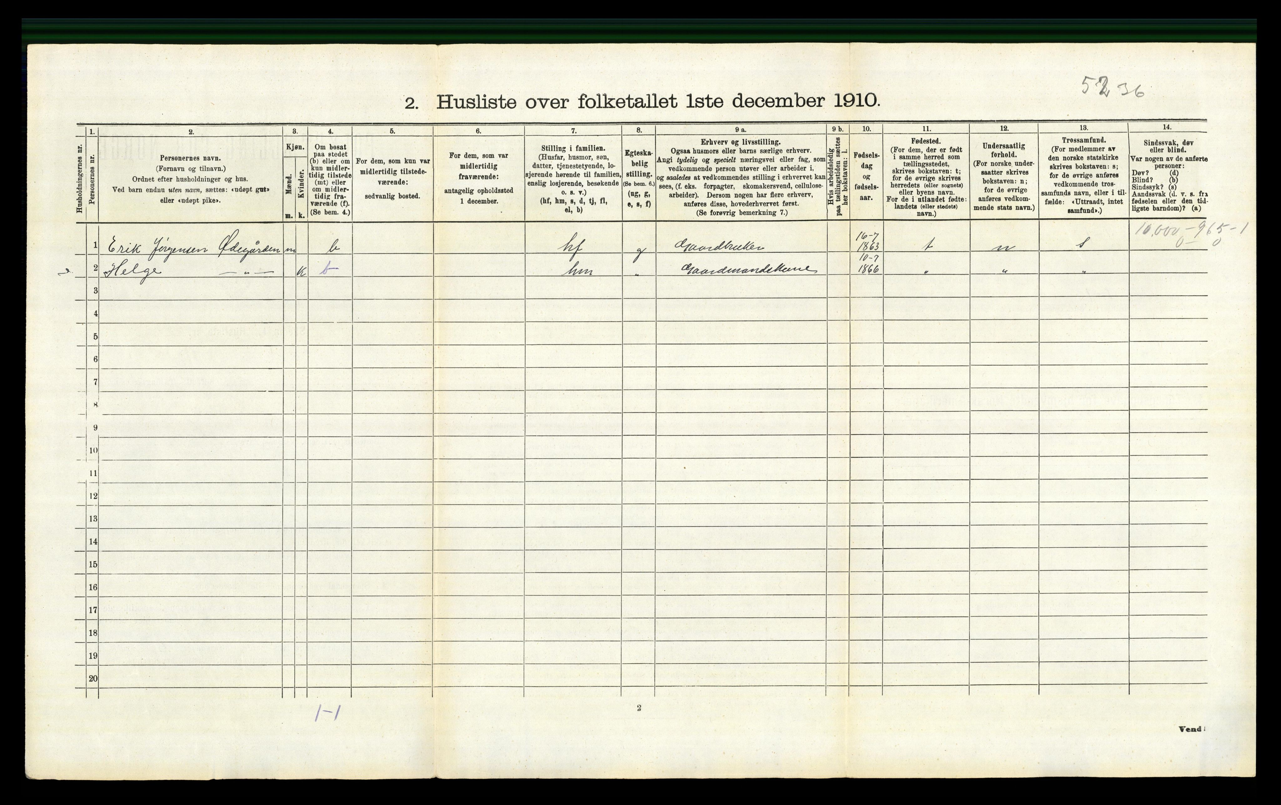 RA, 1910 census for Nes, 1910, p. 897