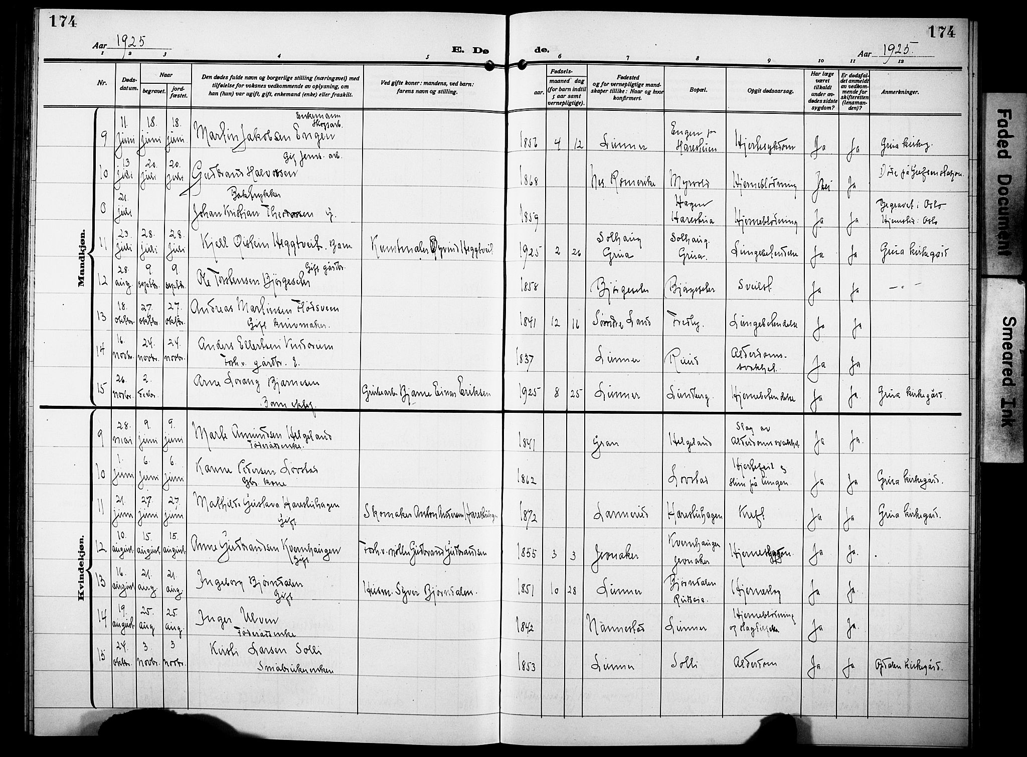 Lunner prestekontor, SAH/PREST-118/H/Ha/Hab/L0002: Parish register (copy) no. 2, 1923-1933, p. 174
