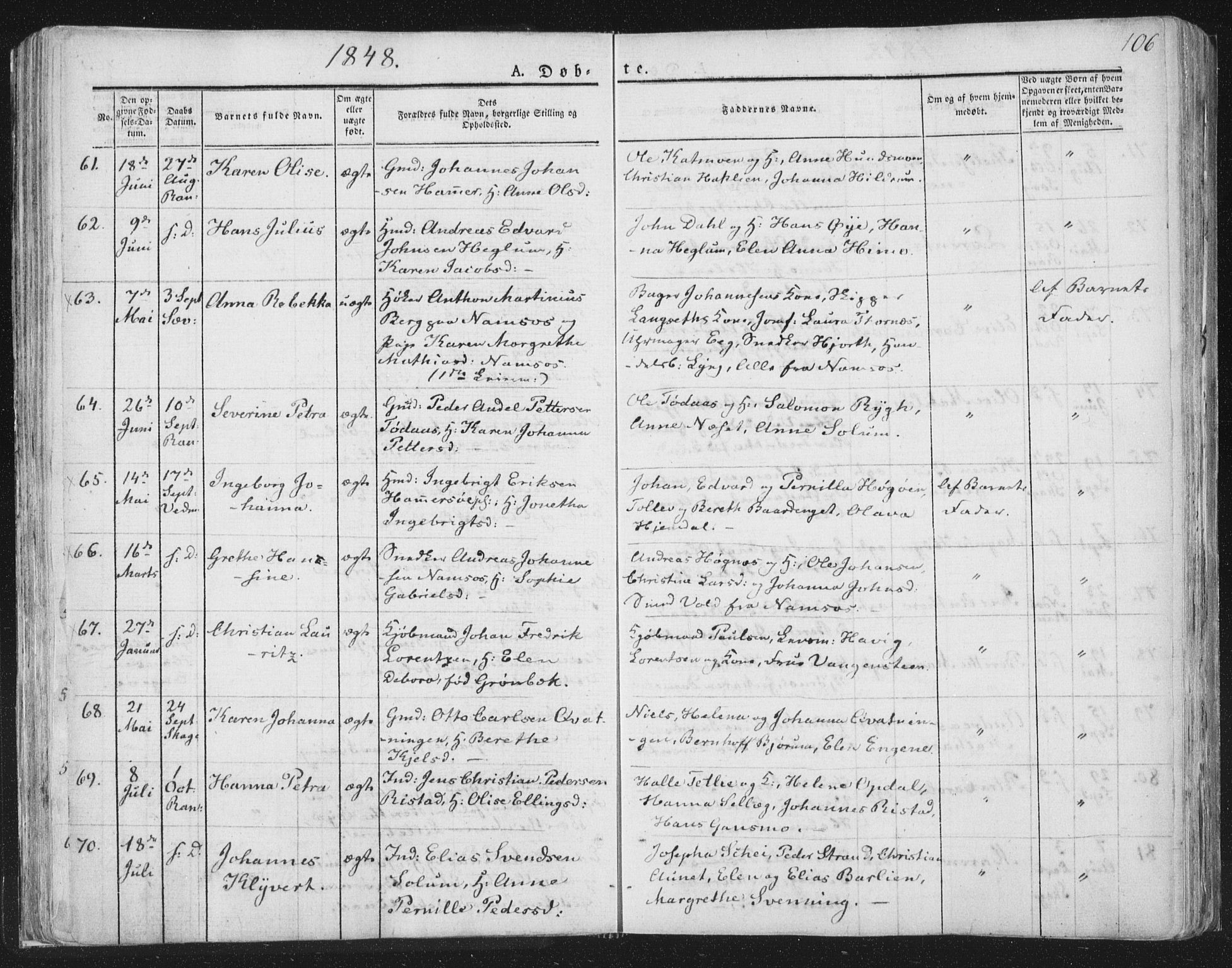 Ministerialprotokoller, klokkerbøker og fødselsregistre - Nord-Trøndelag, AV/SAT-A-1458/764/L0551: Parish register (official) no. 764A07a, 1824-1864, p. 106