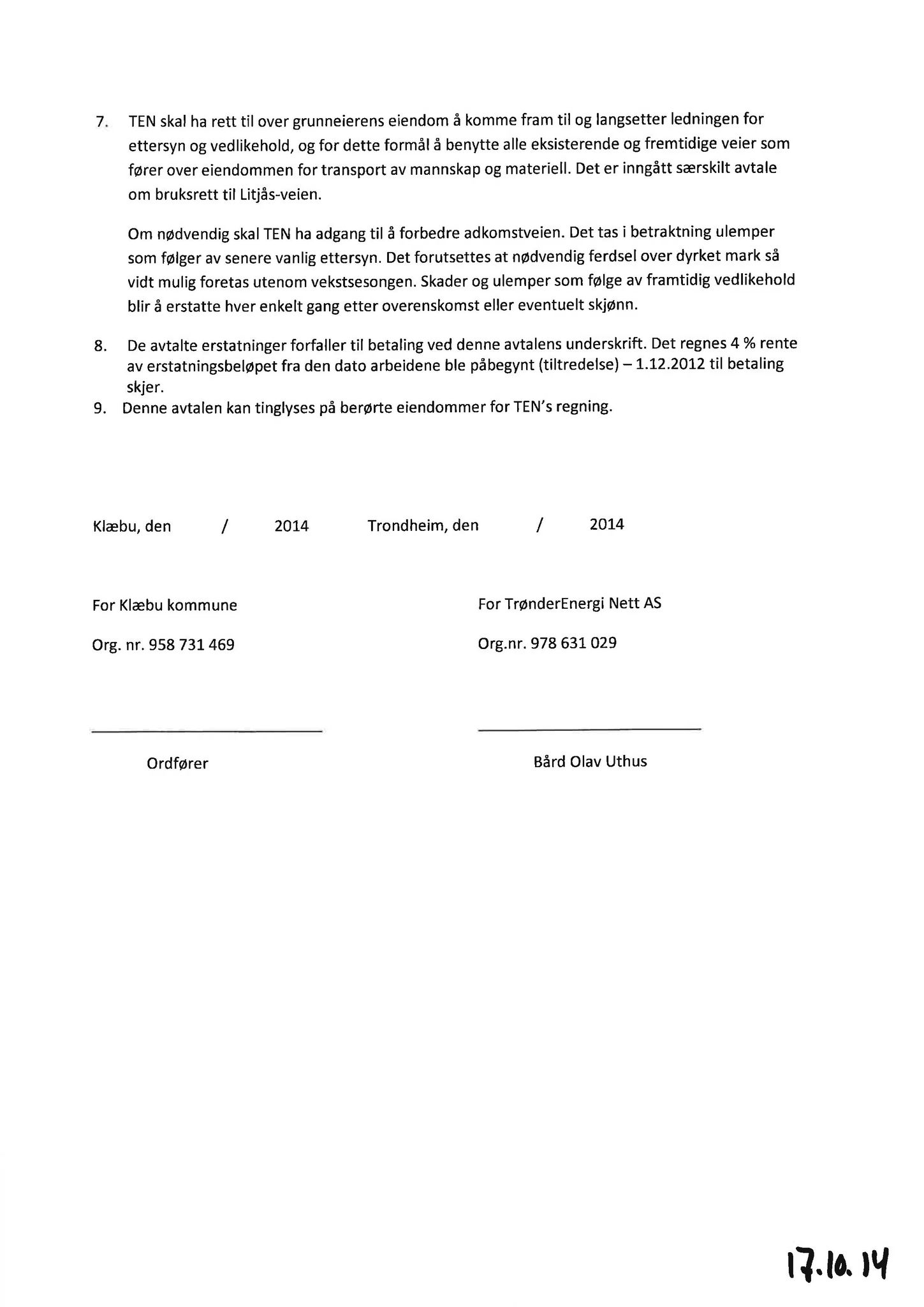 Klæbu Kommune, TRKO/KK/02-FS/L007: Formannsskapet - Møtedokumenter, 2014, p. 3543