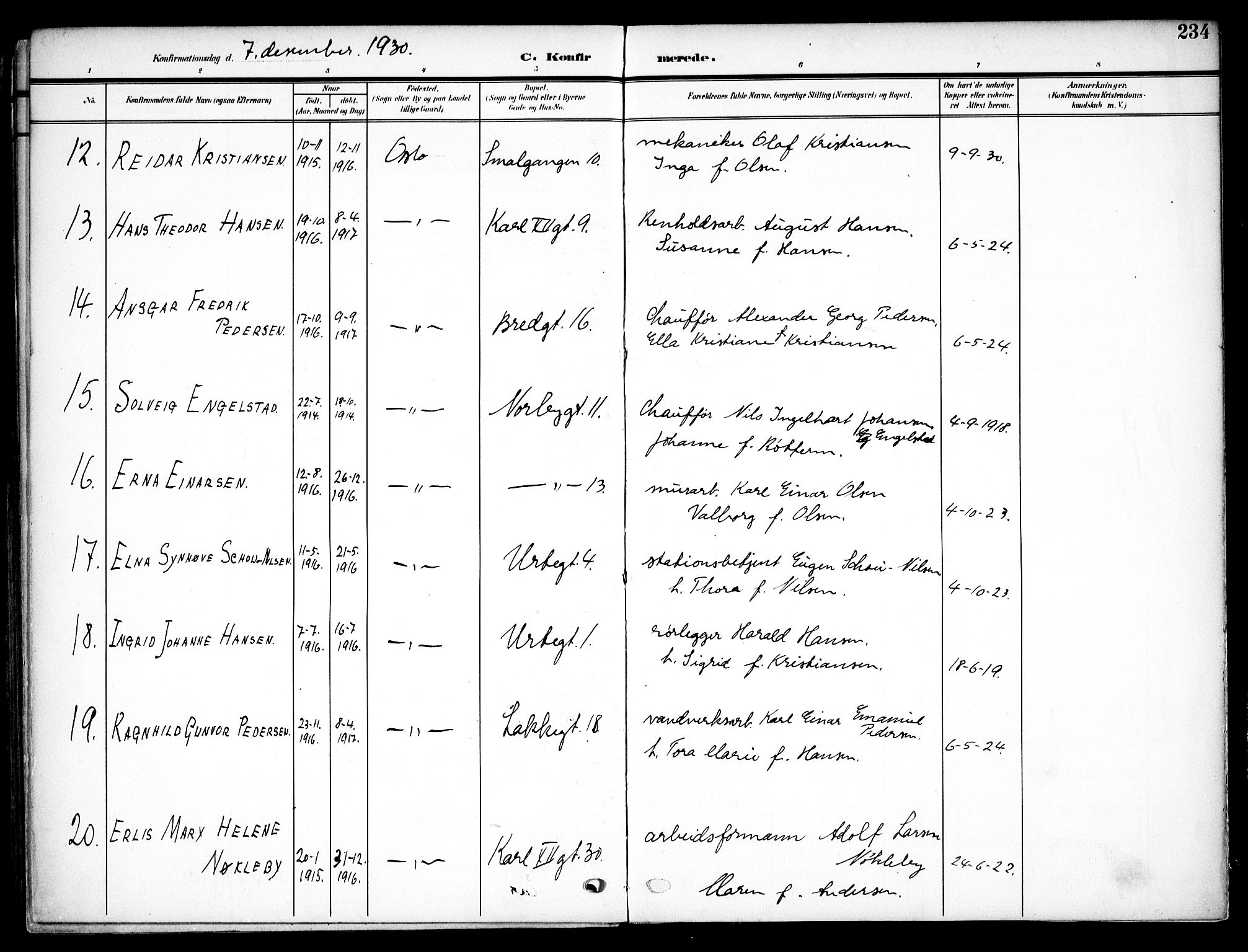 Vaterland prestekontor Kirkebøker, AV/SAO-A-10880/F/Fa/L0001: Parish register (official) no. 1, 1907-1930, p. 234