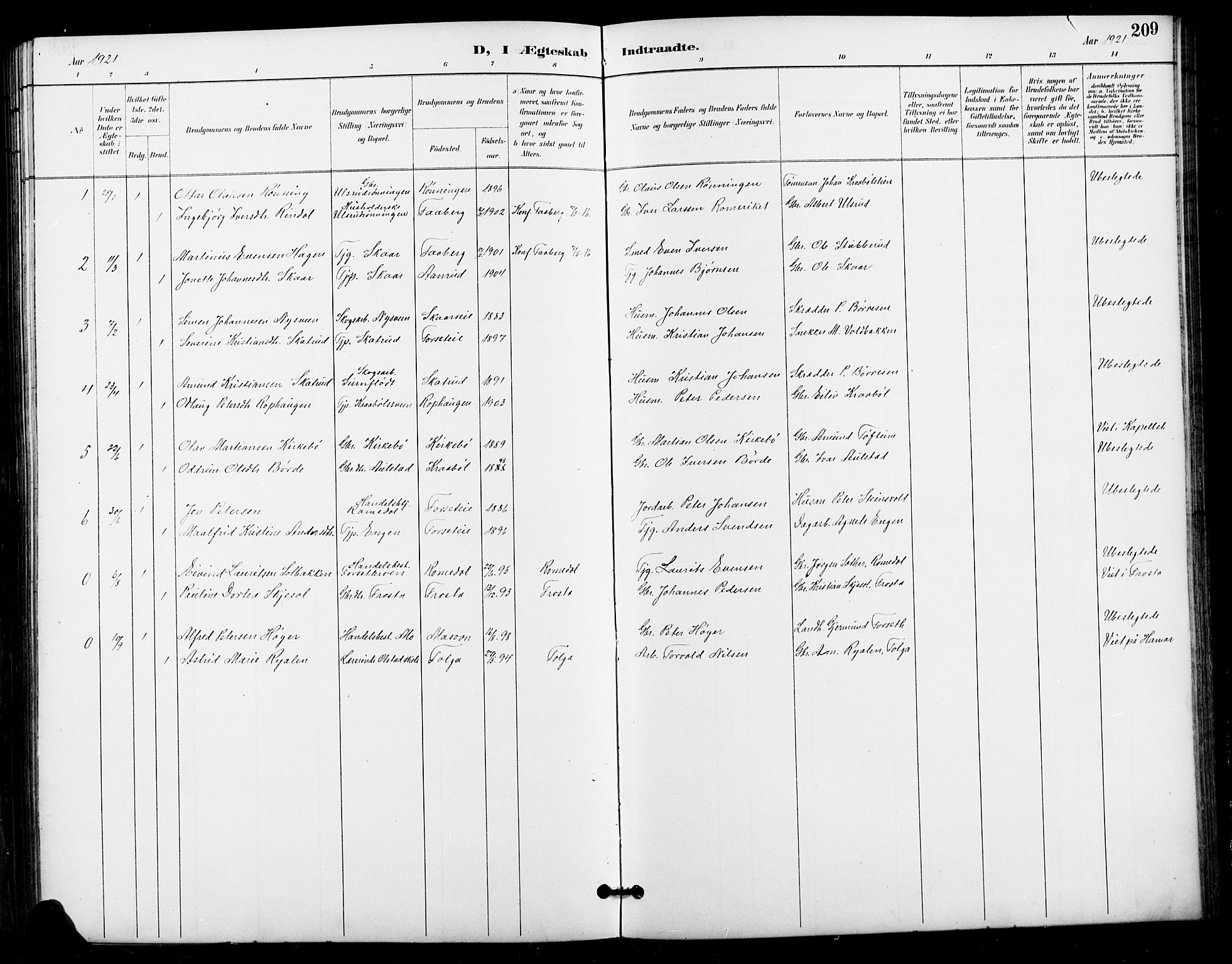 Vestre Gausdal prestekontor, SAH/PREST-094/H/Ha/Hab/L0003: Parish register (copy) no. 3, 1896-1925, p. 209