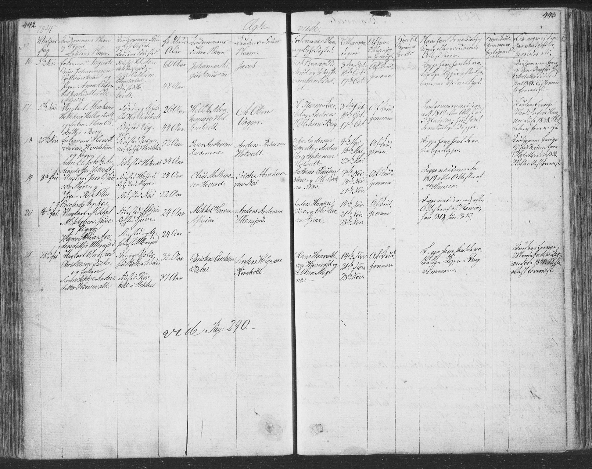 Andebu kirkebøker, SAKO/A-336/F/Fa/L0004: Parish register (official) no. 4, 1829-1856, p. 442-443