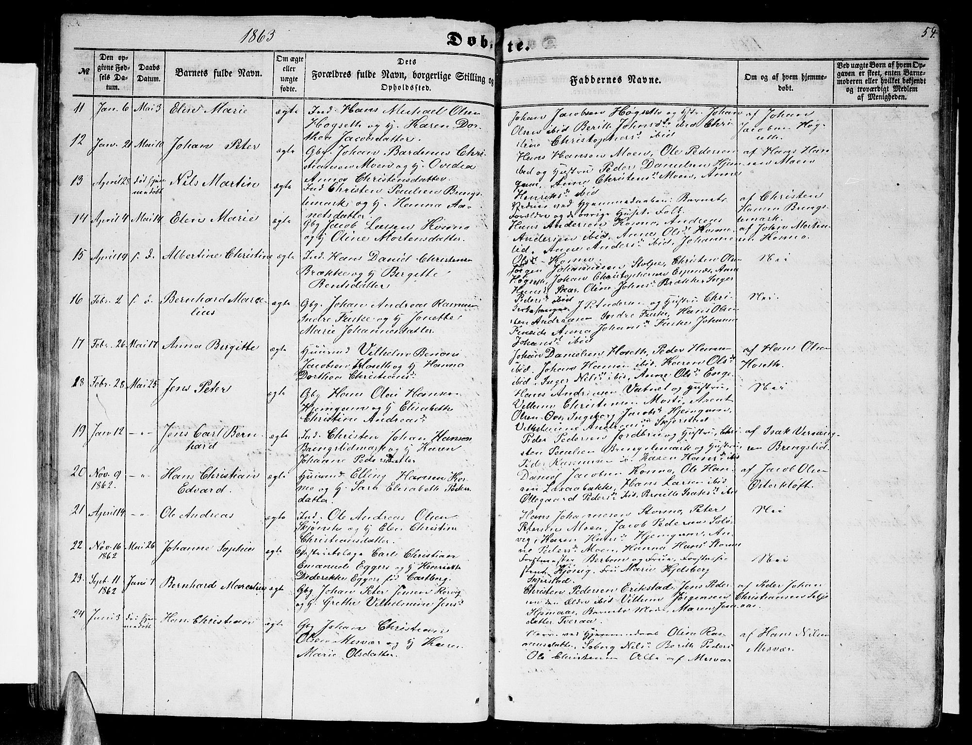 Ministerialprotokoller, klokkerbøker og fødselsregistre - Nordland, SAT/A-1459/852/L0753: Parish register (copy) no. 852C04, 1856-1877, p. 54