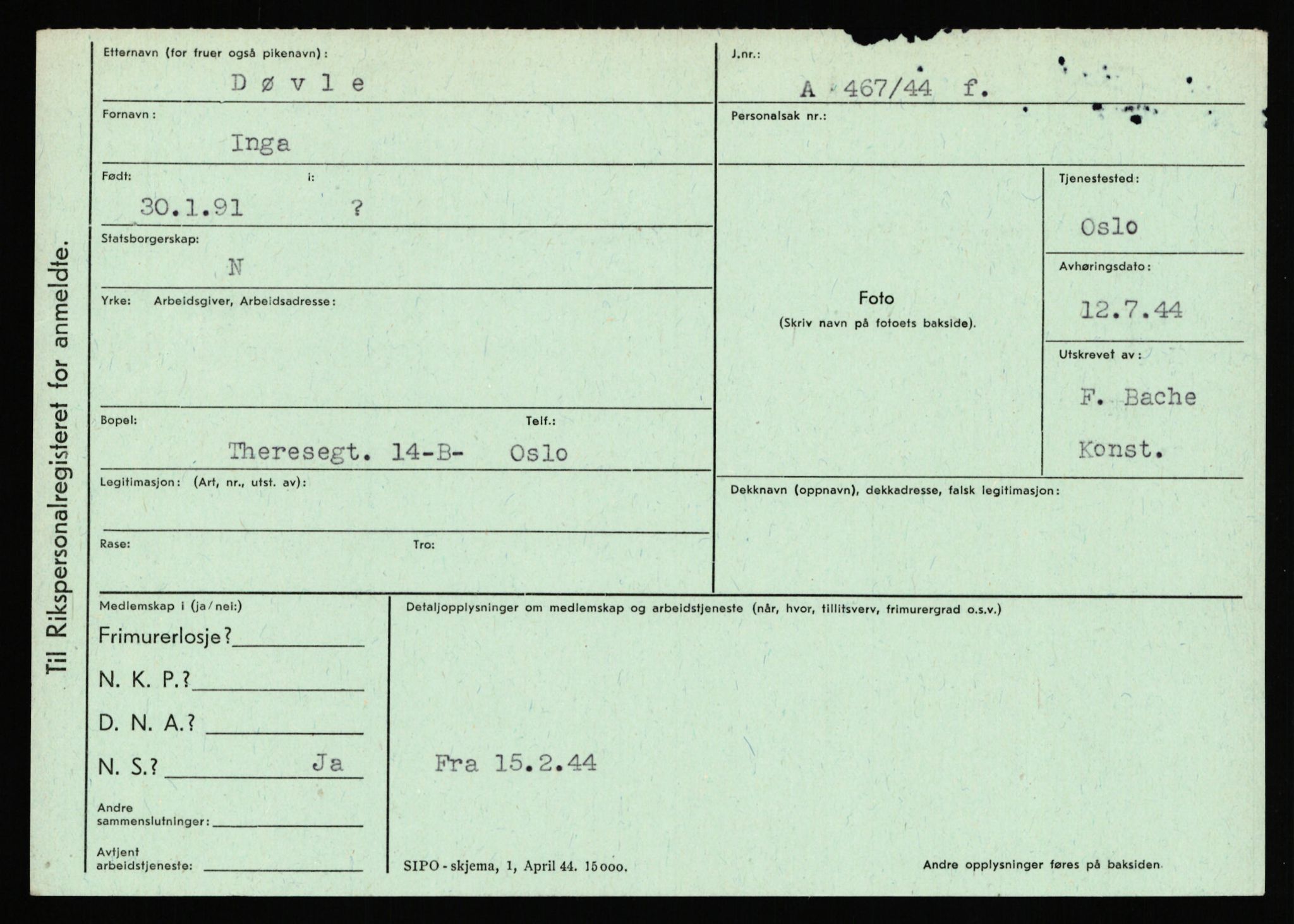 Statspolitiet - Hovedkontoret / Osloavdelingen, AV/RA-S-1329/C/Ca/L0003: Brechan - Eichinger	, 1943-1945, p. 4584