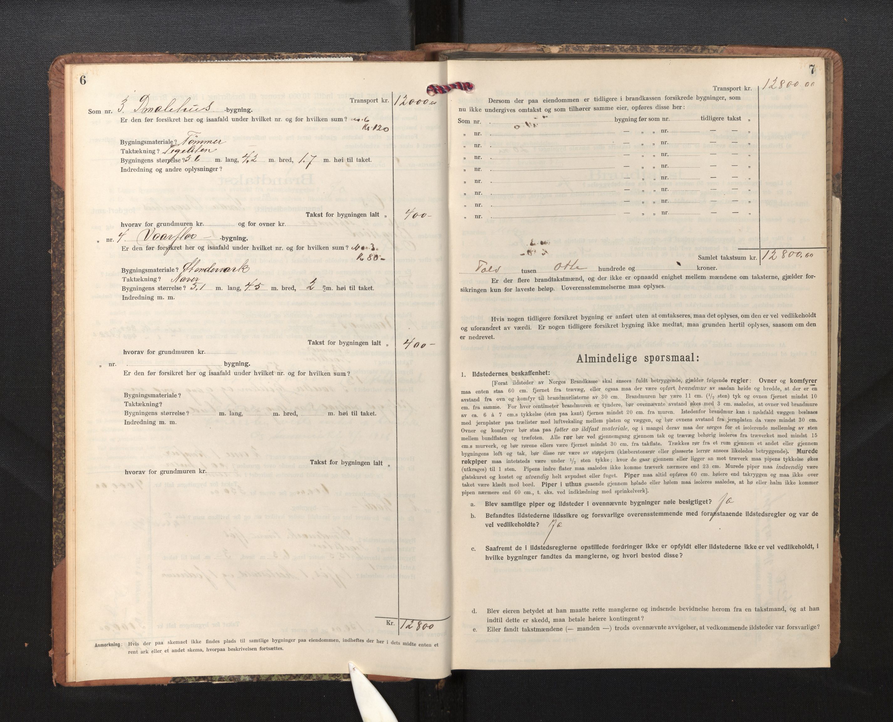 Lensmannen i Os, SAB/A-34101/0012/L0009: Branntakstprotokoll, skjematakst, 1915-1955, p. 6-7