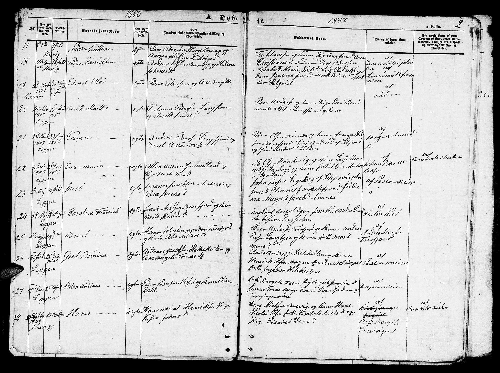 Loppa sokneprestkontor, AV/SATØ-S-1339/H/Hb/L0002klokker: Parish register (copy) no. 2, 1850-1880, p. 2