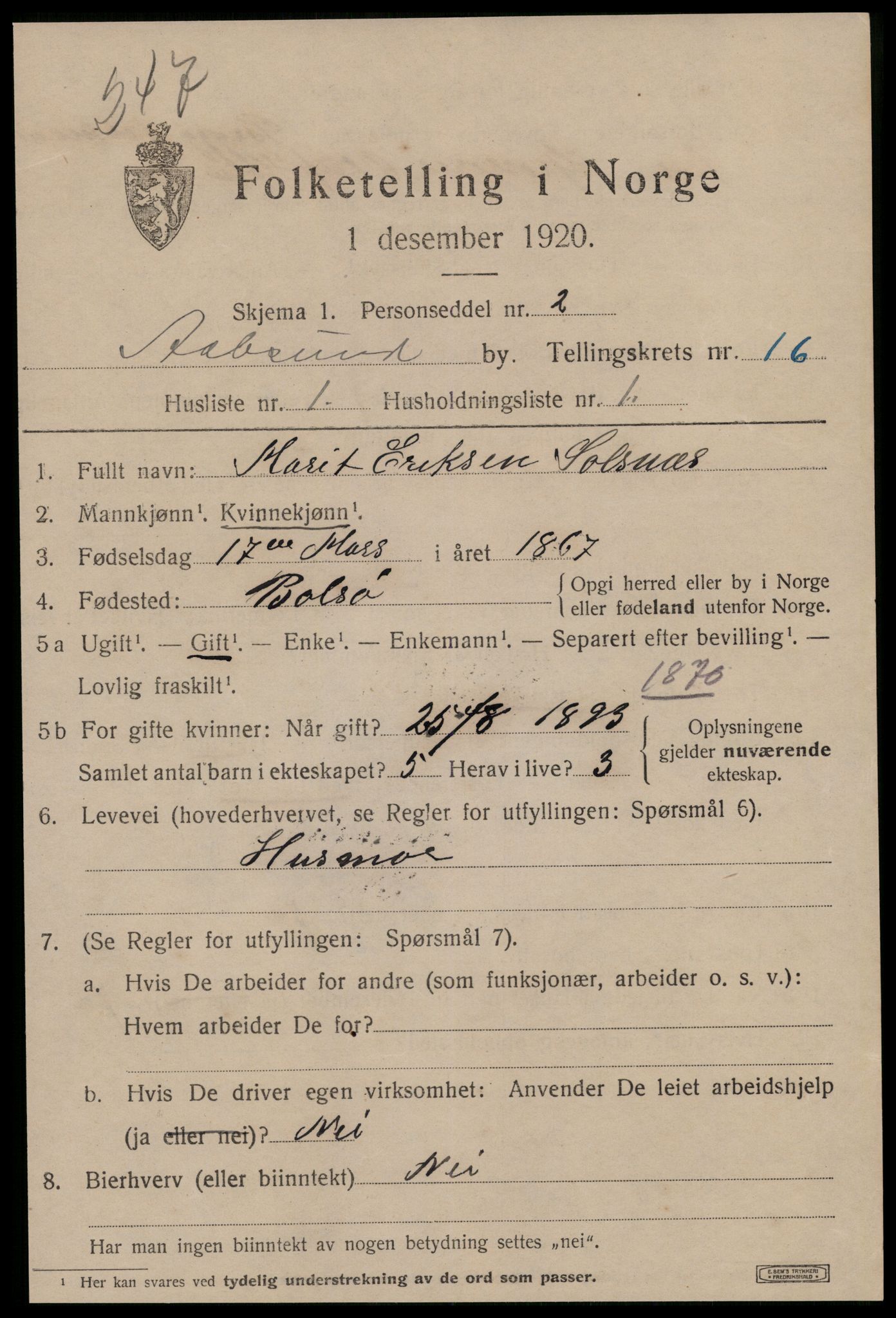 SAT, 1920 census for Ålesund, 1920, p. 30538