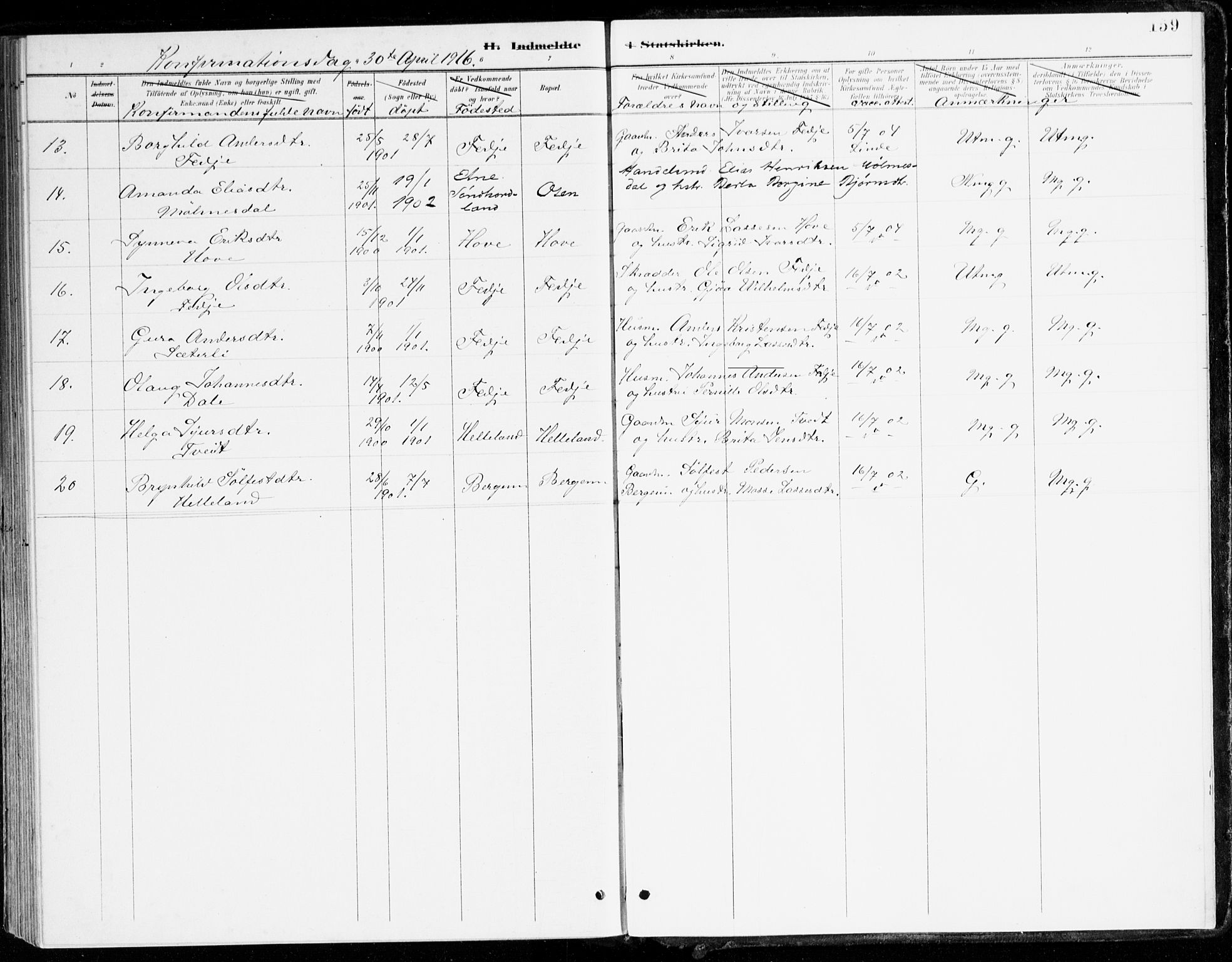 Leikanger sokneprestembete, AV/SAB-A-81001/H/Haa/Haad/L0001: Parish register (official) no. D 1, 1887-1922, p. 159