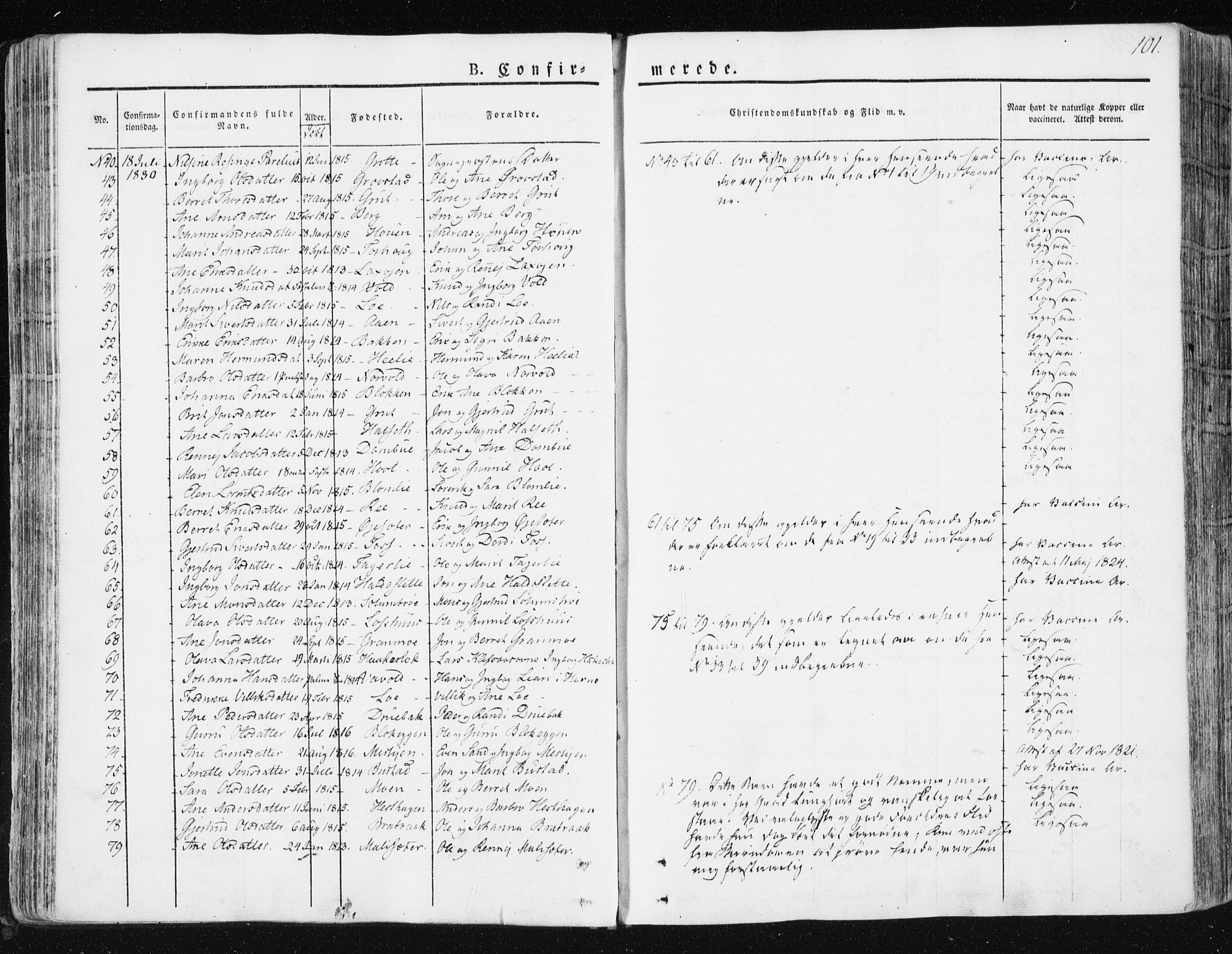 Ministerialprotokoller, klokkerbøker og fødselsregistre - Sør-Trøndelag, SAT/A-1456/672/L0855: Parish register (official) no. 672A07, 1829-1860, p. 101