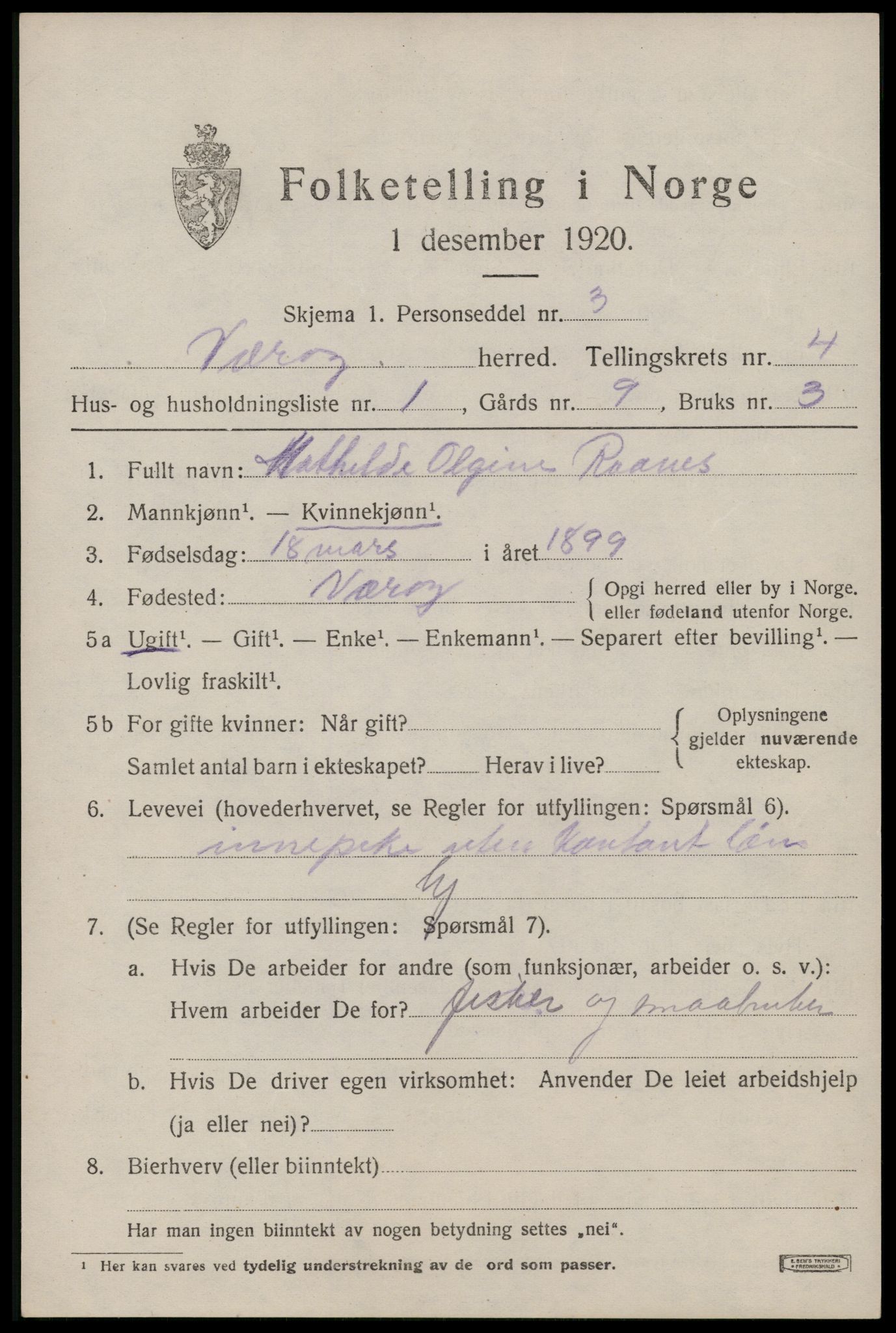 SAT, 1920 census for Værøy, 1920, p. 2449