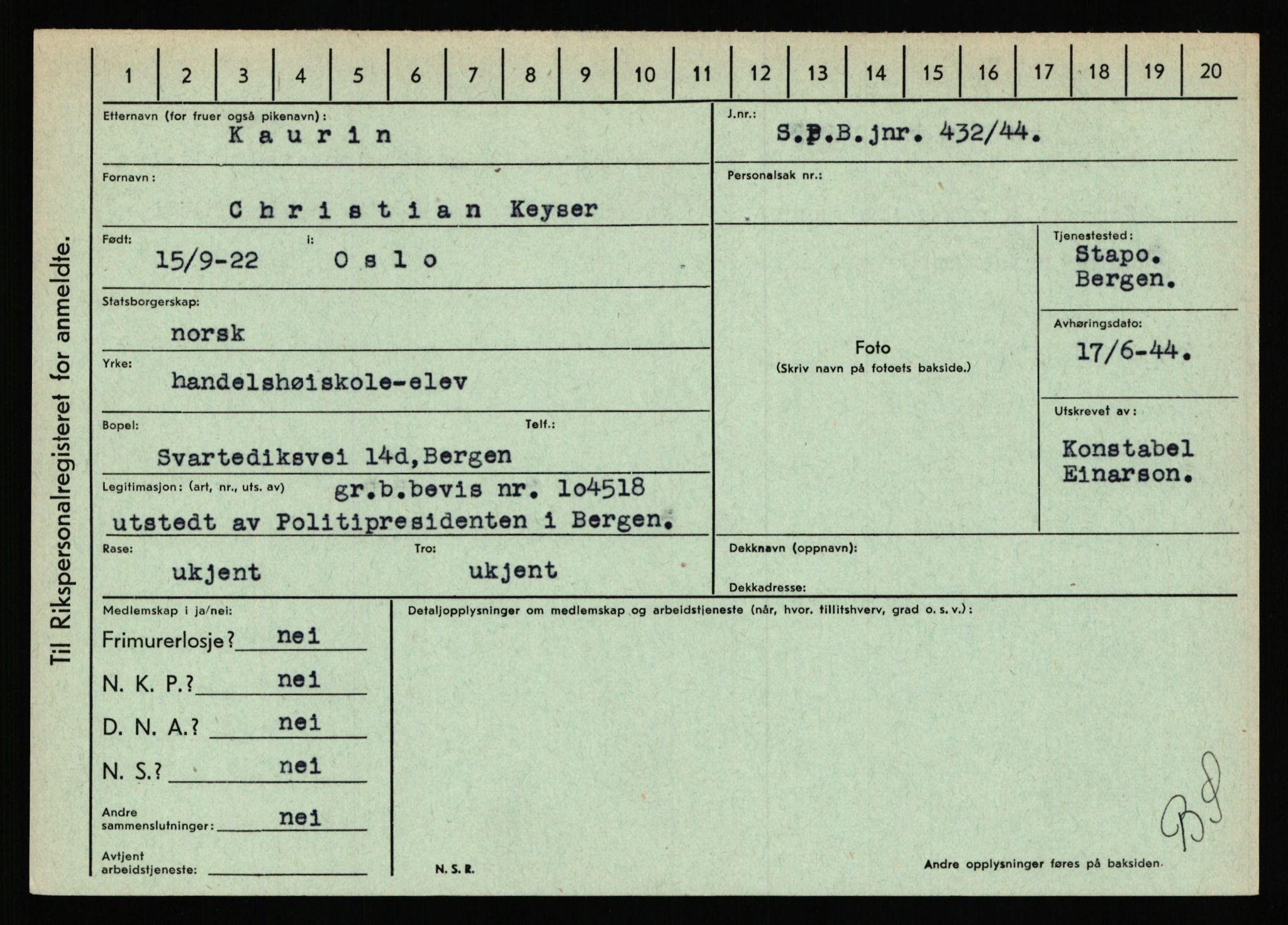 Statspolitiet - Hovedkontoret / Osloavdelingen, AV/RA-S-1329/C/Ca/L0008: Johan(nes)sen - Knoph, 1943-1945, p. 3920