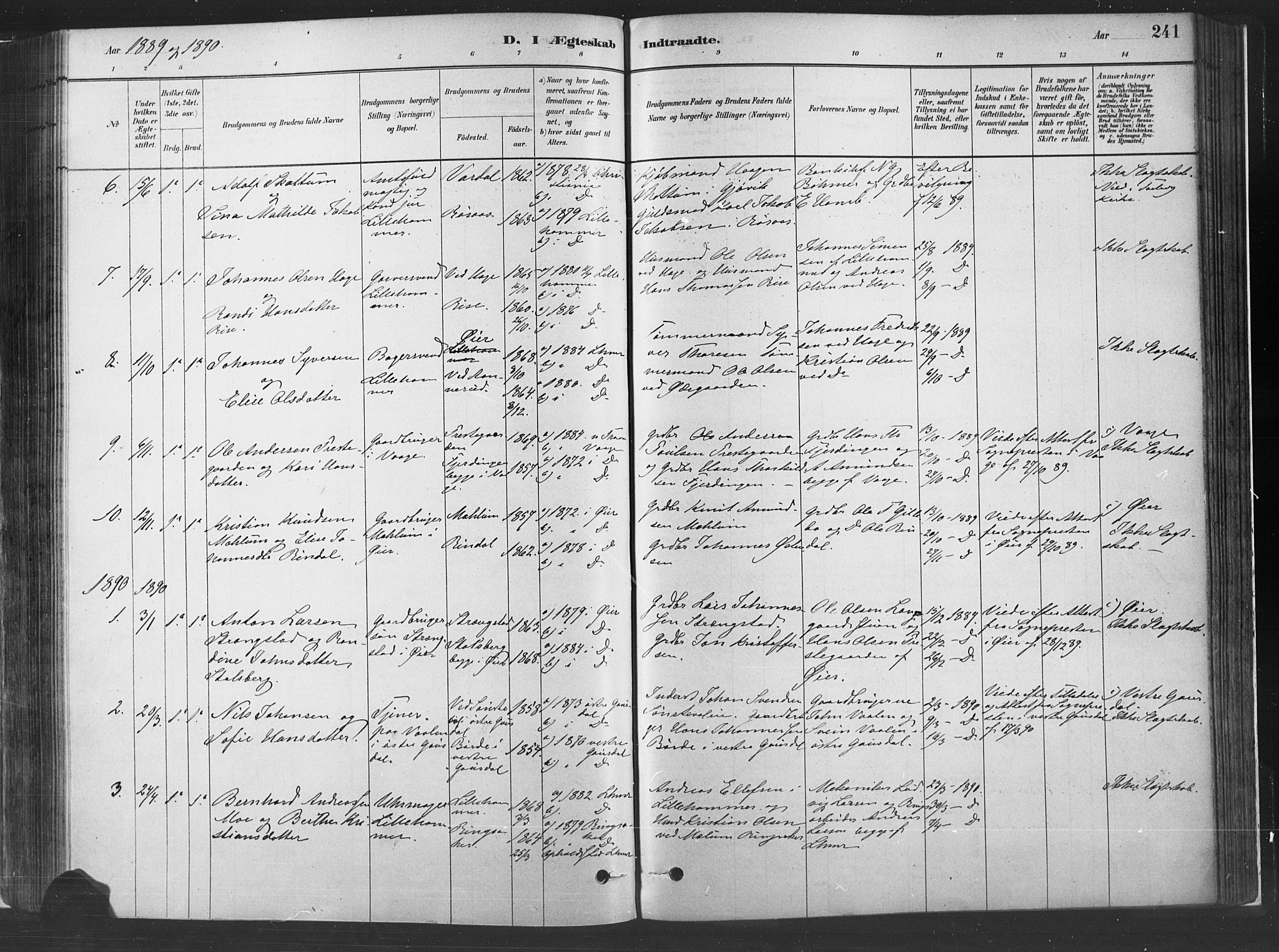 Fåberg prestekontor, SAH/PREST-086/H/Ha/Haa/L0010: Parish register (official) no. 10, 1879-1900, p. 241