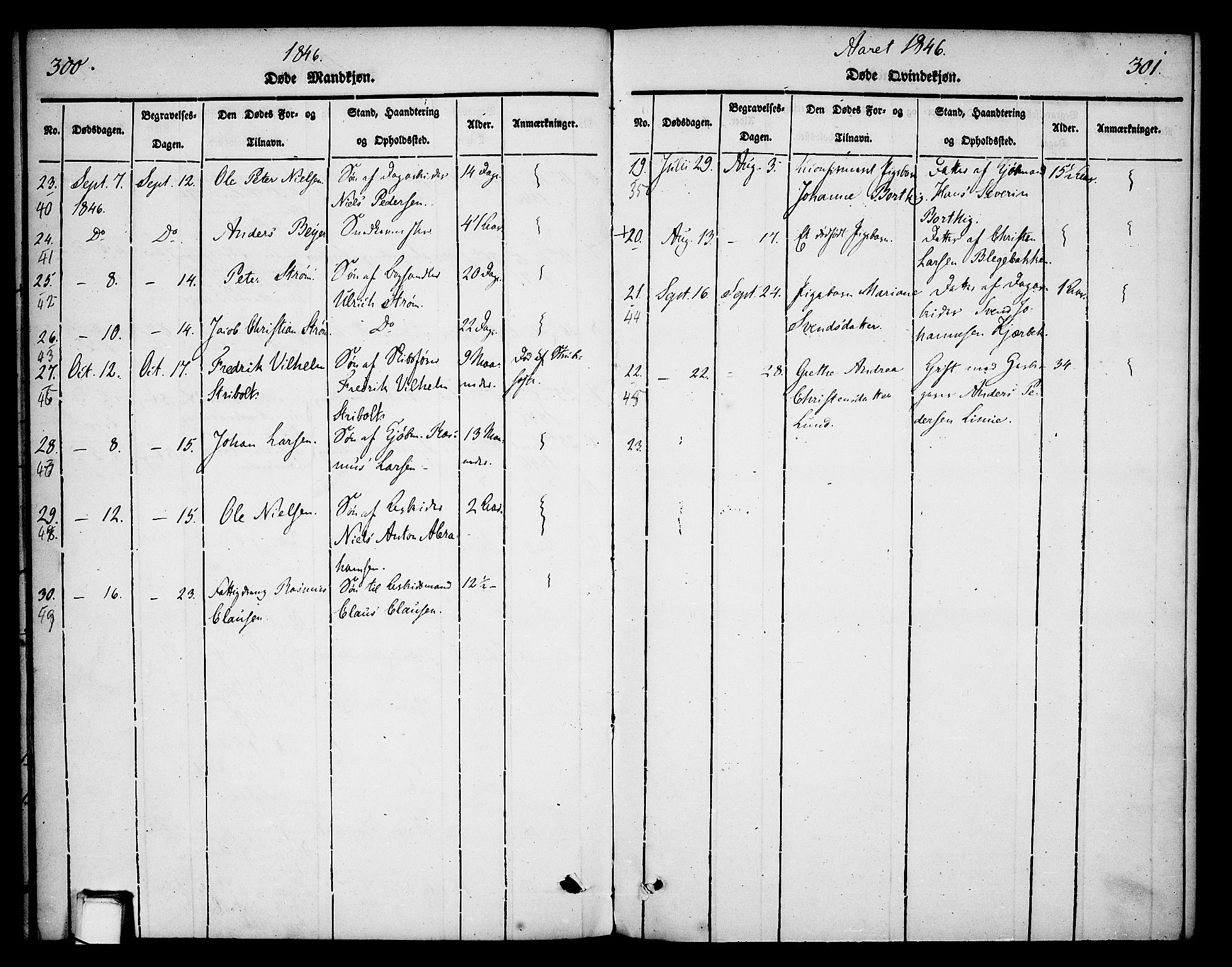 Skien kirkebøker, SAKO/A-302/F/Fa/L0006b: Parish register (official) no. 6B, 1843-1846, p. 300-301