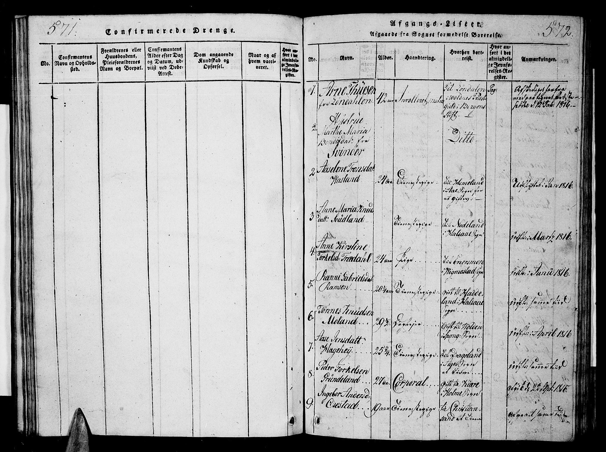 Sør-Audnedal sokneprestkontor, SAK/1111-0039/F/Fb/Fbb/L0001: Parish register (copy) no. B 1, 1815-1827, p. 571-572