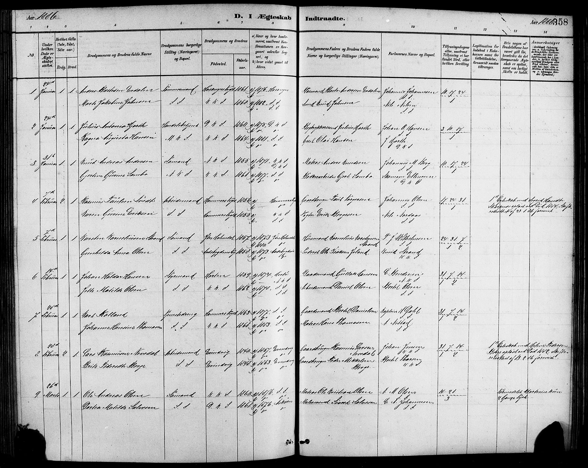 Sandviken Sokneprestembete, AV/SAB-A-77601/H/Hb/L0001: Parish register (copy) no. A 2, 1879-1892, p. 358