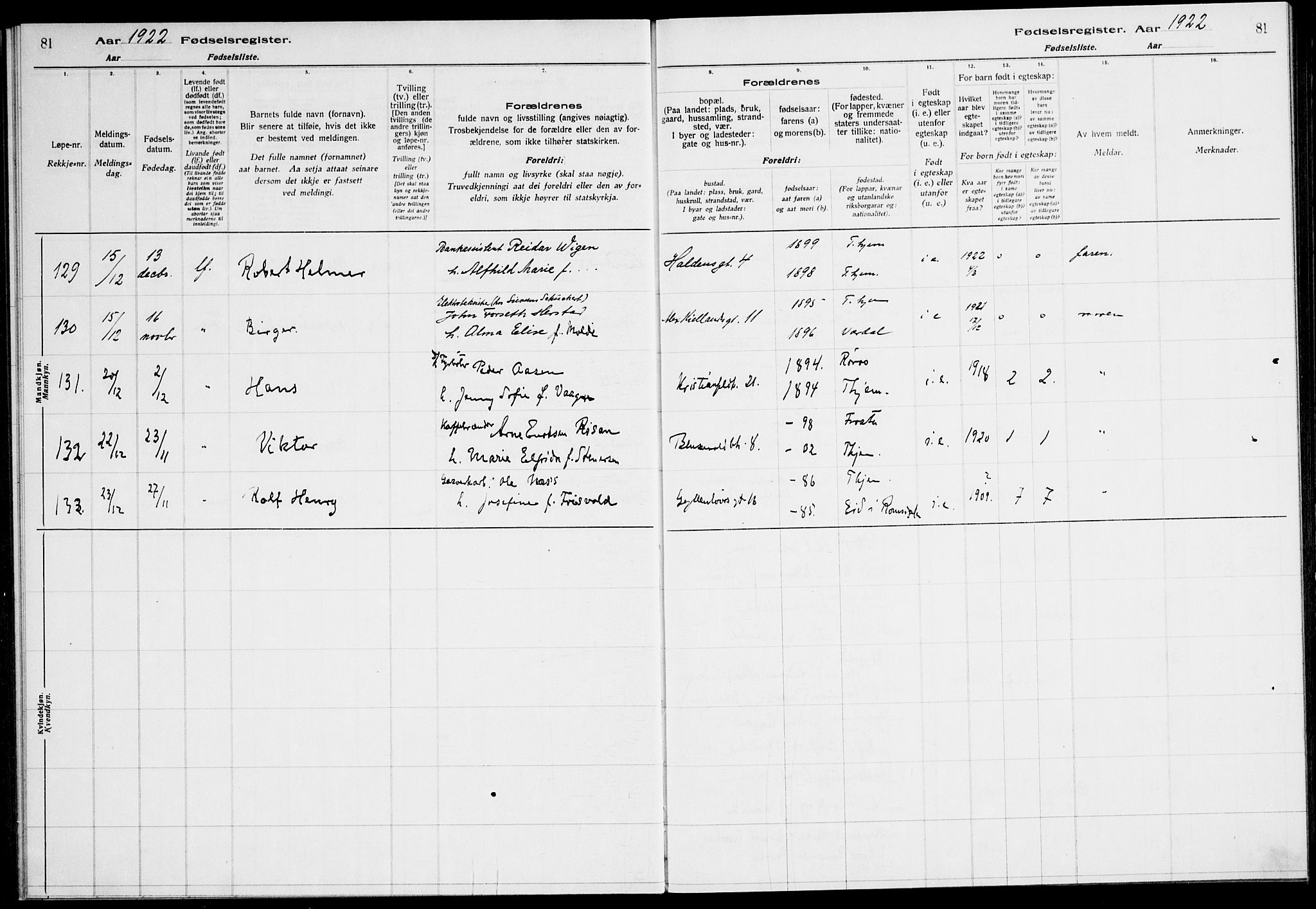 Ministerialprotokoller, klokkerbøker og fødselsregistre - Sør-Trøndelag, SAT/A-1456/604/L0233: Birth register no. 604.II.4.2, 1920-1928, p. 81
