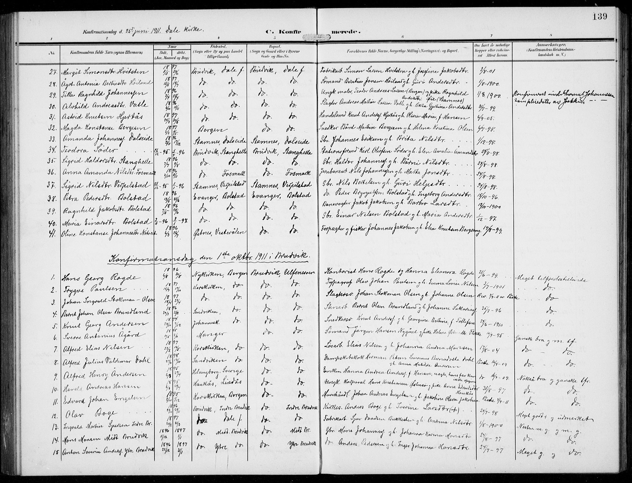 Bruvik Sokneprestembete, AV/SAB-A-74701/H/Hab: Parish register (copy) no. A  4, 1908-1937, p. 139