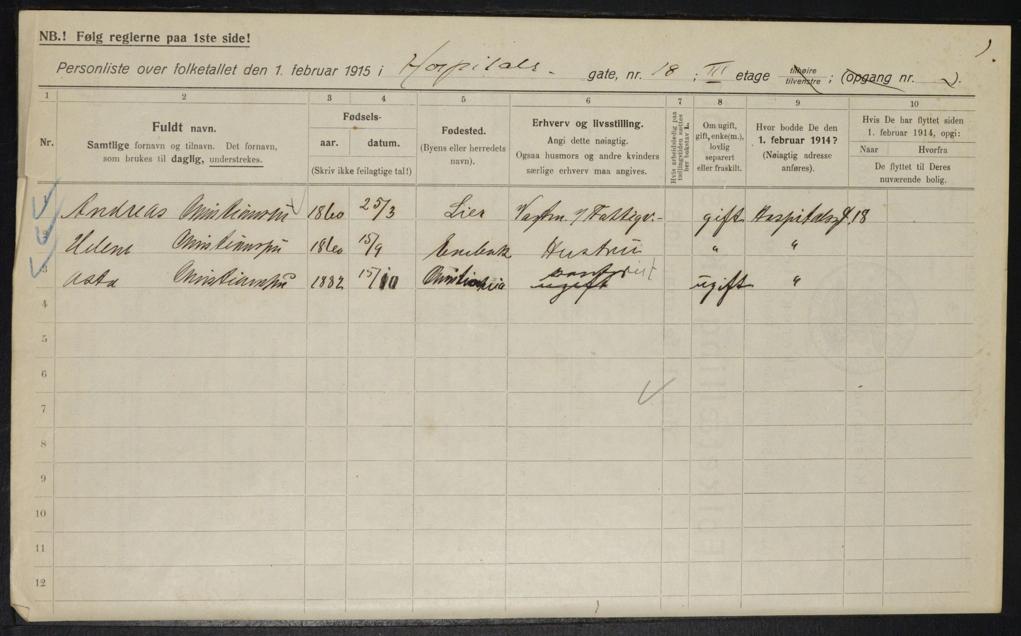 OBA, Municipal Census 1915 for Kristiania, 1915, p. 41112