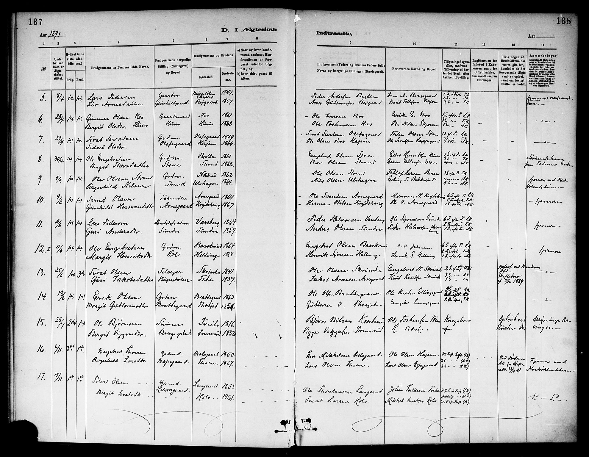 Ål kirkebøker, SAKO/A-249/F/Fa/L0008: Parish register (official) no. I 8, 1882-1896, p. 137-138