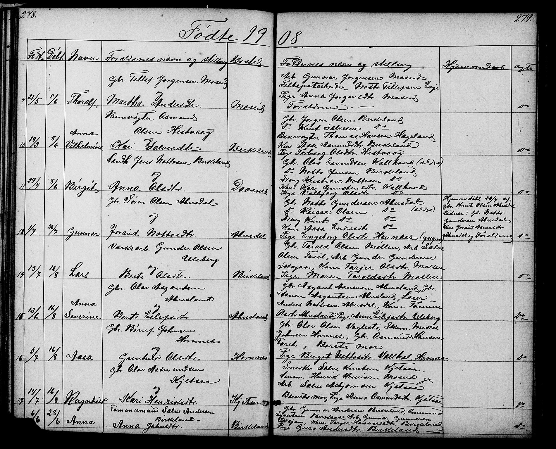 Evje sokneprestkontor, SAK/1111-0008/F/Fb/Fbb/L0002: Parish register (copy) no. B 2, 1879-1909, p. 278-279