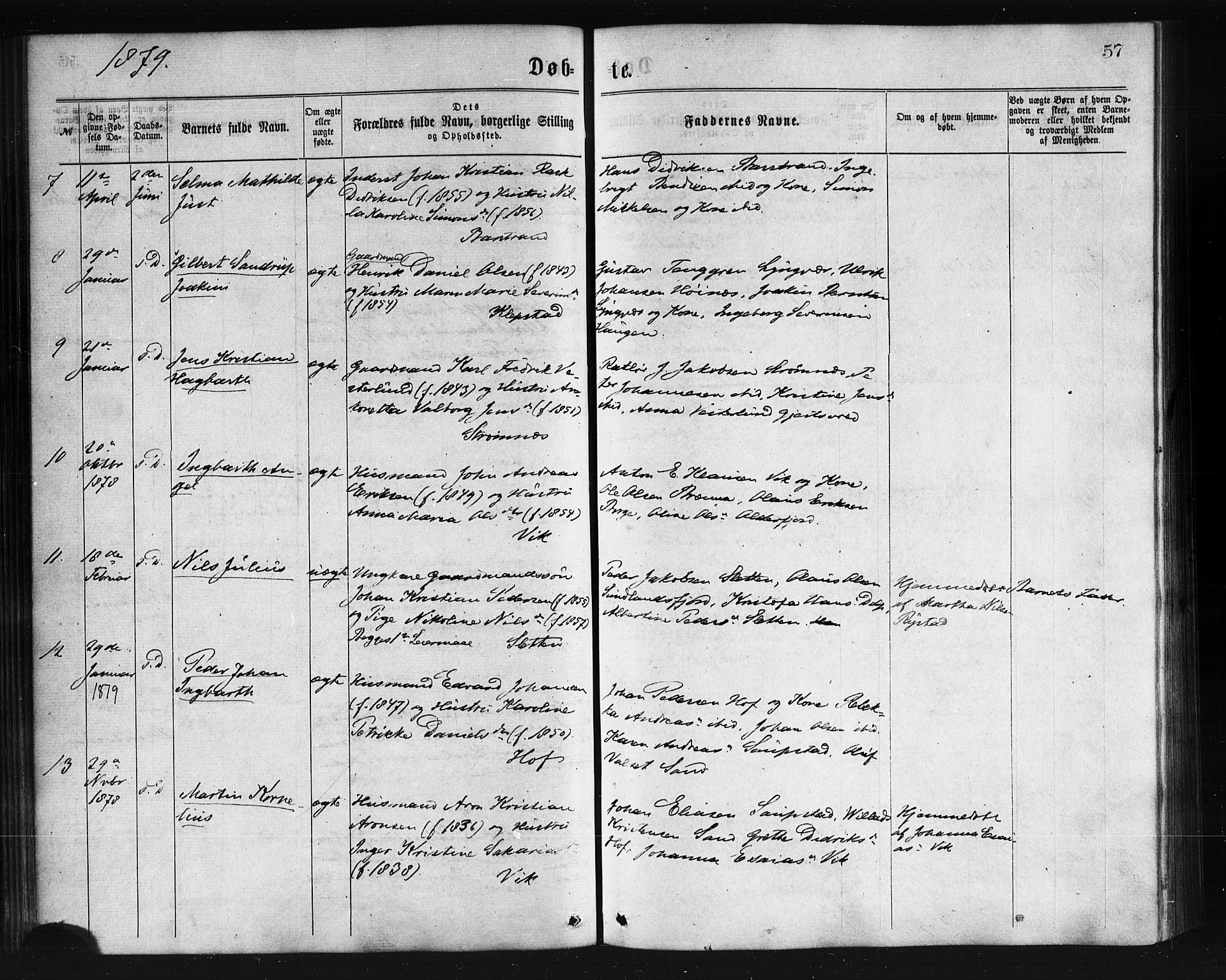 Ministerialprotokoller, klokkerbøker og fødselsregistre - Nordland, AV/SAT-A-1459/876/L1096: Parish register (official) no. 876A02, 1870-1886, p. 57