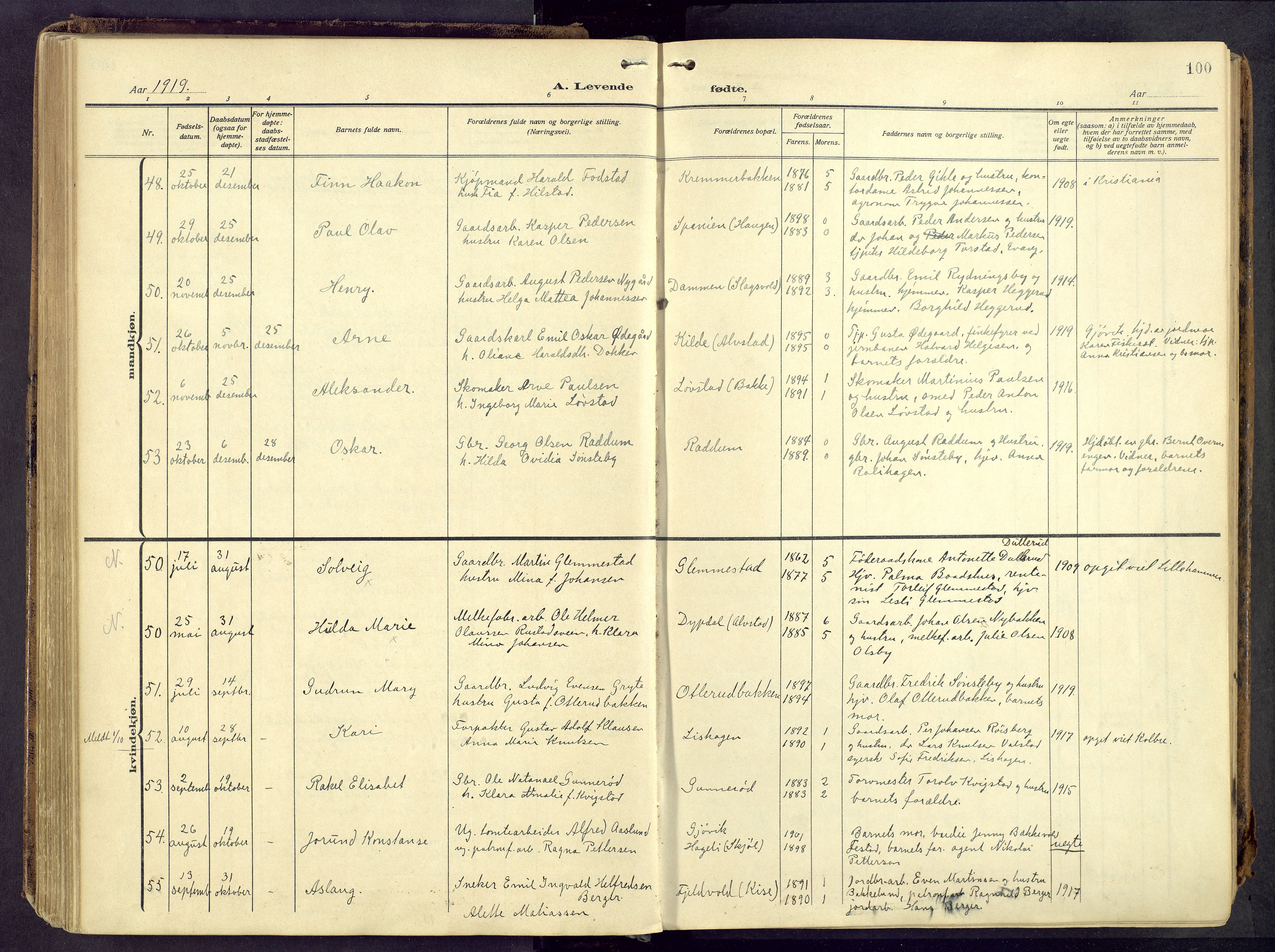 Østre Toten prestekontor, AV/SAH-PREST-104/H/Ha/Haa/L0010: Parish register (official) no. 10, 1910-1920, p. 100