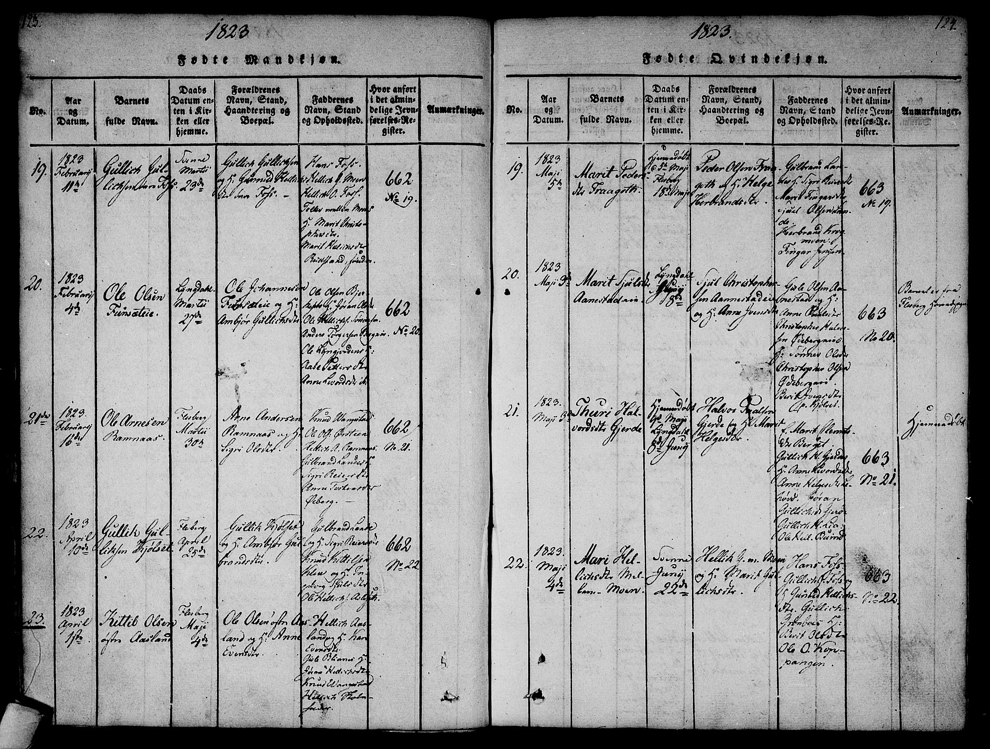 Flesberg kirkebøker, AV/SAKO-A-18/F/Fa/L0005: Parish register (official) no. I 5, 1816-1834, p. 123-124