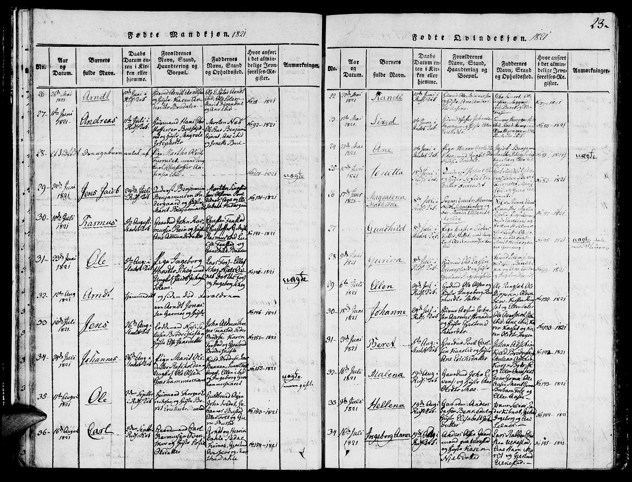 Ministerialprotokoller, klokkerbøker og fødselsregistre - Sør-Trøndelag, SAT/A-1456/646/L0608: Parish register (official) no. 646A06, 1816-1825, p. 23