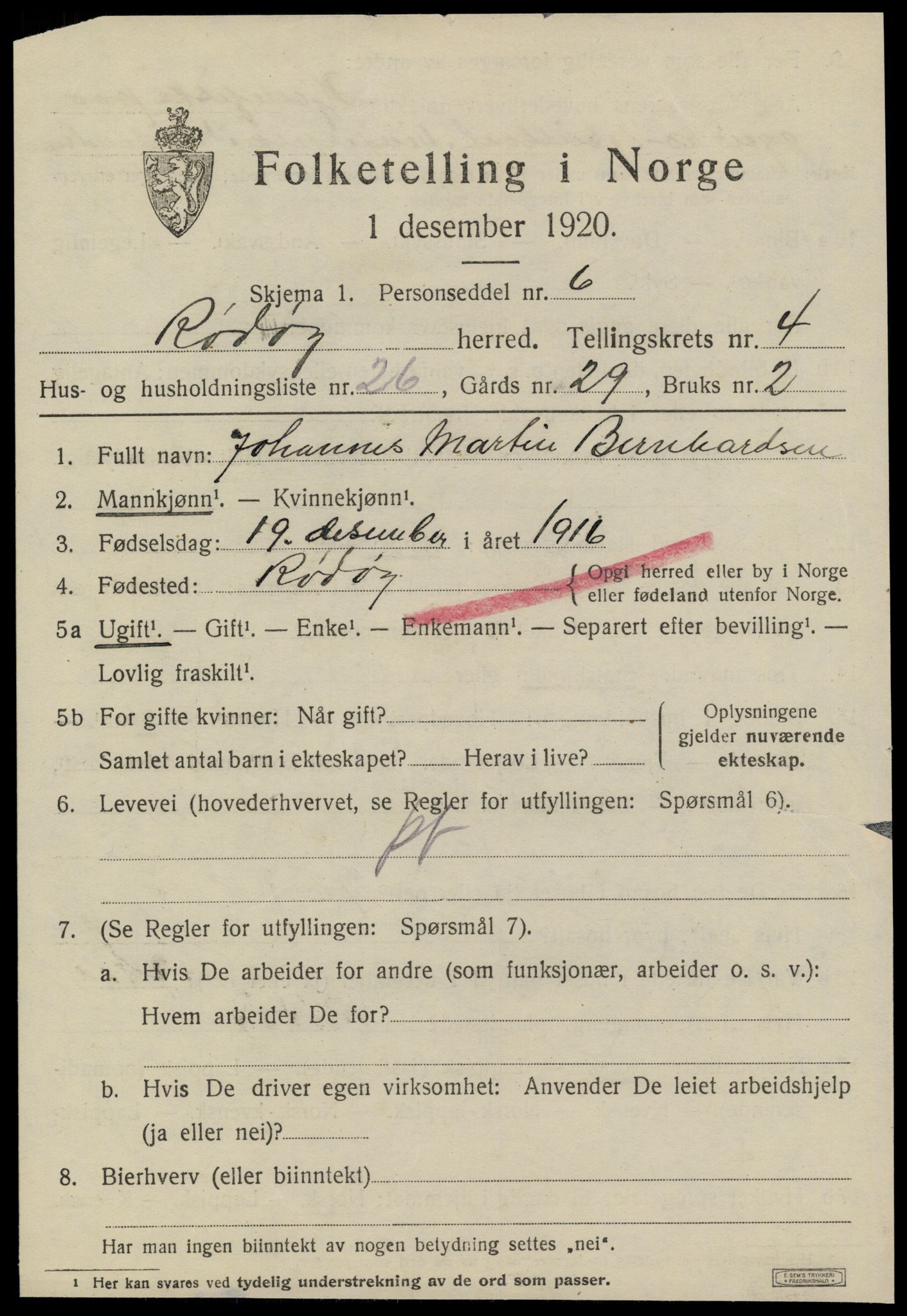 SAT, 1920 census for Rødøy, 1920, p. 2940