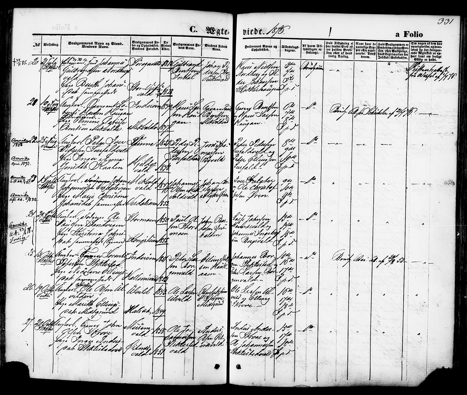 Ministerialprotokoller, klokkerbøker og fødselsregistre - Nord-Trøndelag, AV/SAT-A-1458/723/L0242: Parish register (official) no. 723A11, 1870-1880, p. 331