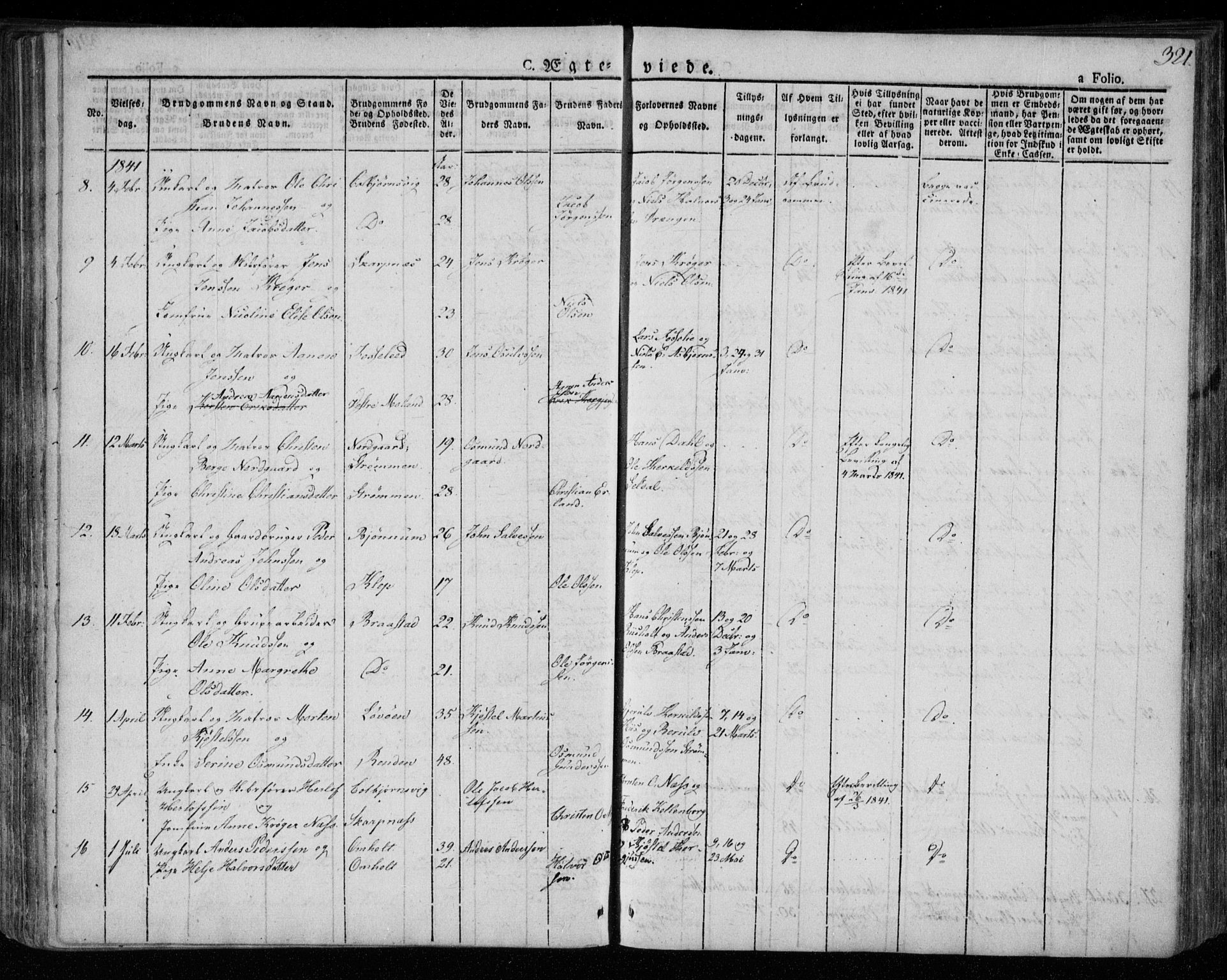 Øyestad sokneprestkontor, AV/SAK-1111-0049/F/Fa/L0013: Parish register (official) no. A 13, 1827-1842, p. 321