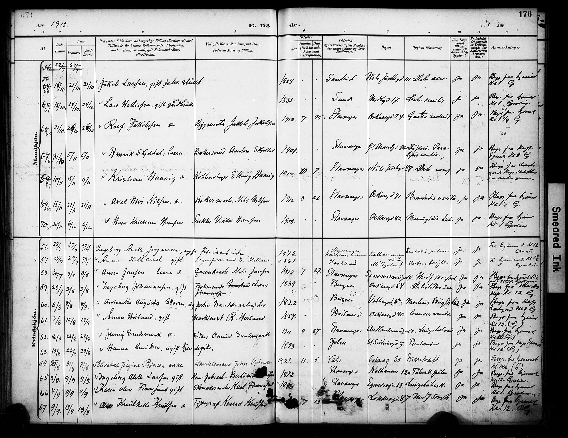 Domkirken sokneprestkontor, AV/SAST-A-101812/001/30/30BA/L0032: Parish register (official) no. A 31, 1896-1917, p. 176