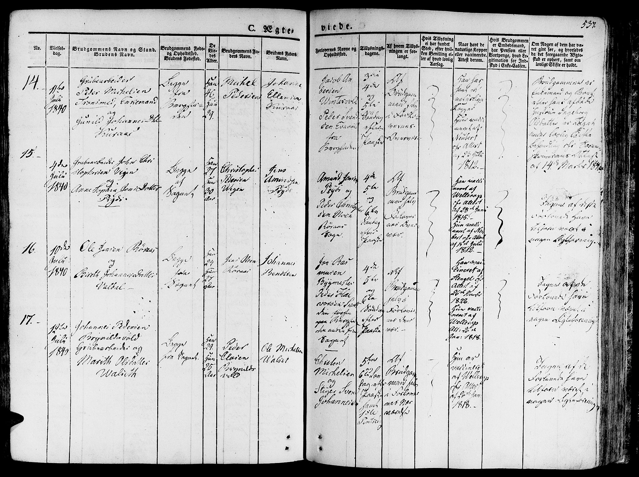Ministerialprotokoller, klokkerbøker og fødselsregistre - Sør-Trøndelag, SAT/A-1456/681/L0930: Parish register (official) no. 681A08, 1829-1844, p. 537