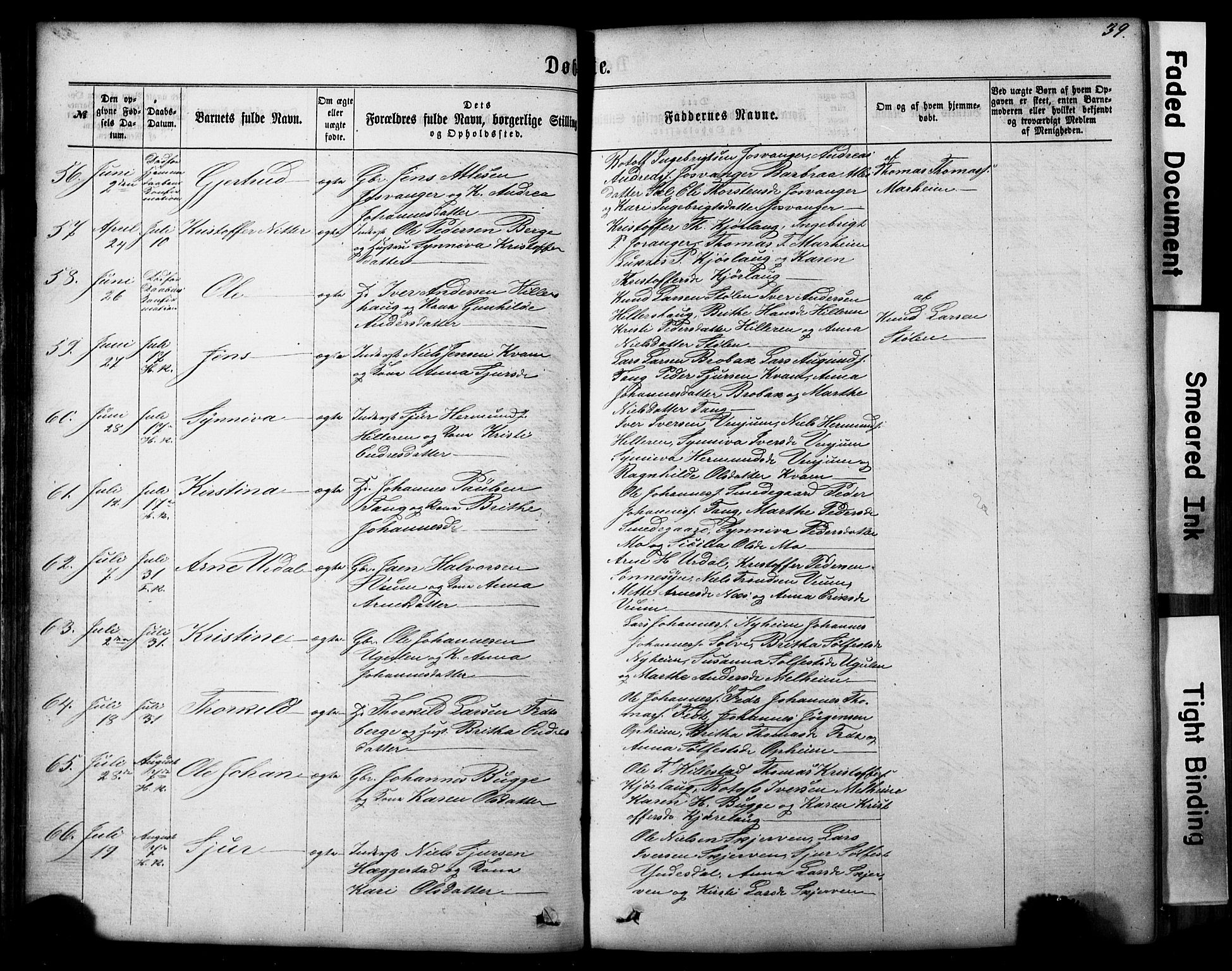 Hafslo sokneprestembete, AV/SAB-A-80301/H/Hab/Haba/L0001: Parish register (copy) no. A 1, 1866-1908, p. 39