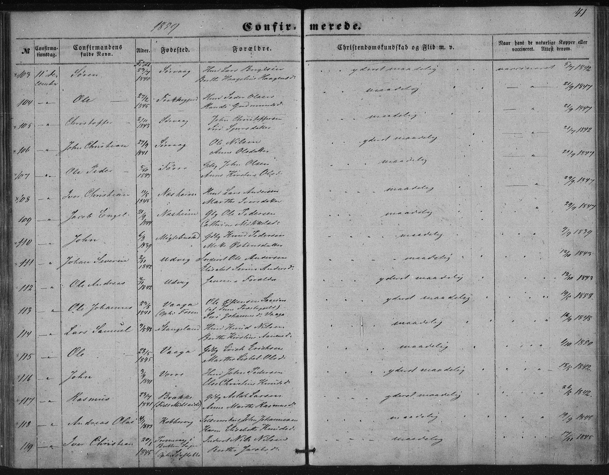 Avaldsnes sokneprestkontor, SAST/A -101851/H/Ha/Haa/L0009: Parish register (official) no. A 9, 1853-1865, p. 41