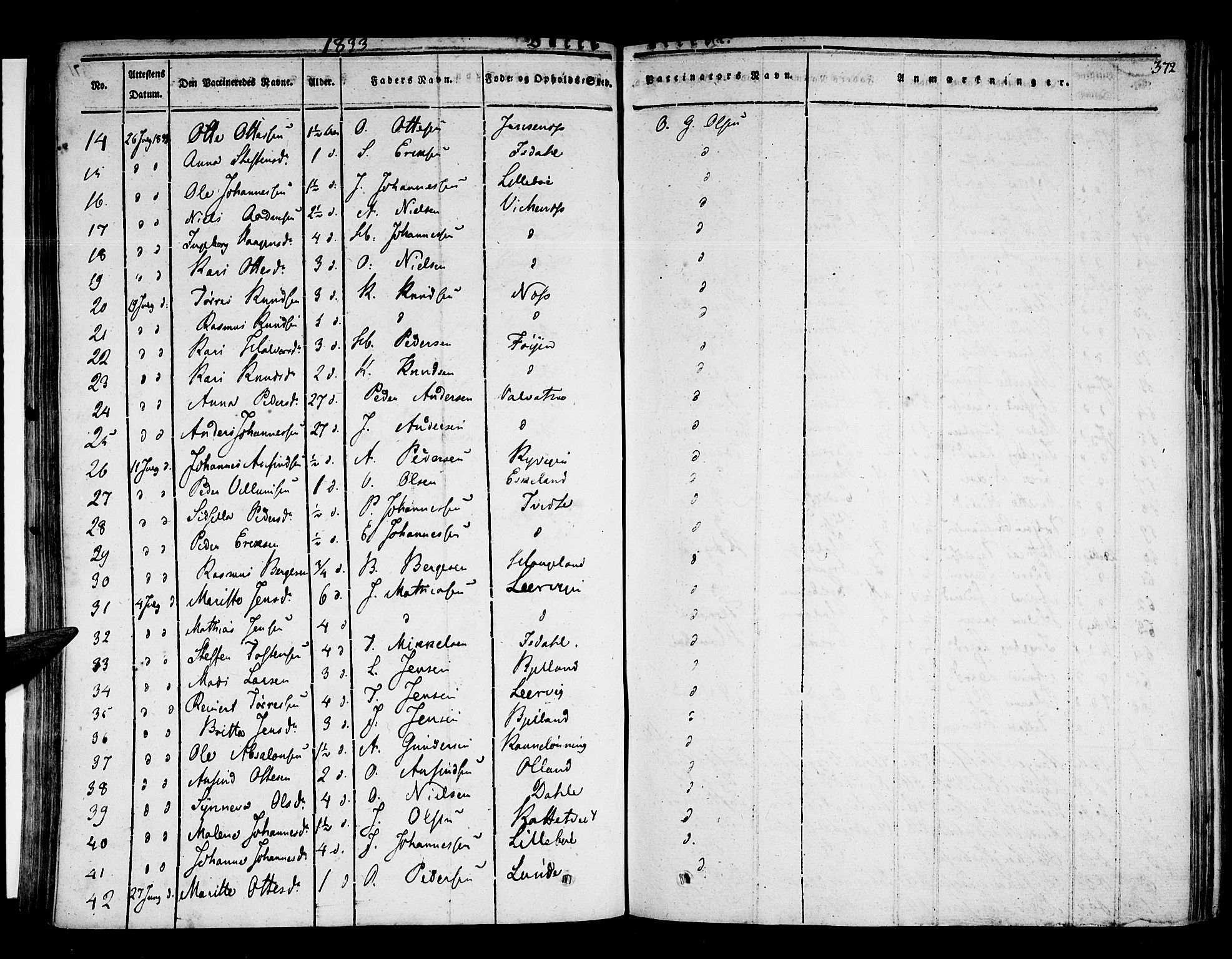Stord sokneprestembete, SAB/A-78201/H/Haa: Parish register (official) no. A 6, 1826-1840, p. 372