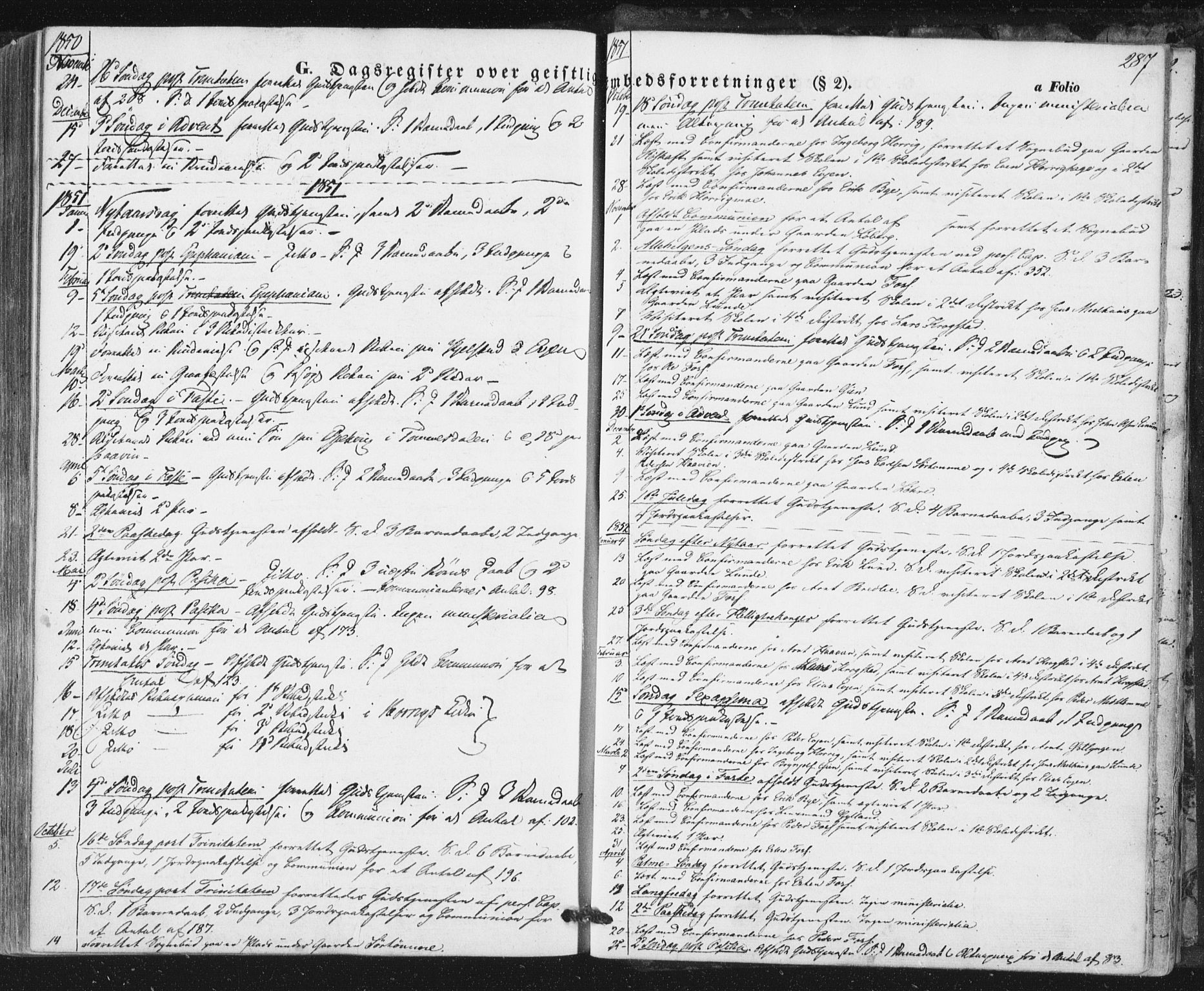 Ministerialprotokoller, klokkerbøker og fødselsregistre - Sør-Trøndelag, SAT/A-1456/692/L1103: Parish register (official) no. 692A03, 1849-1870, p. 287