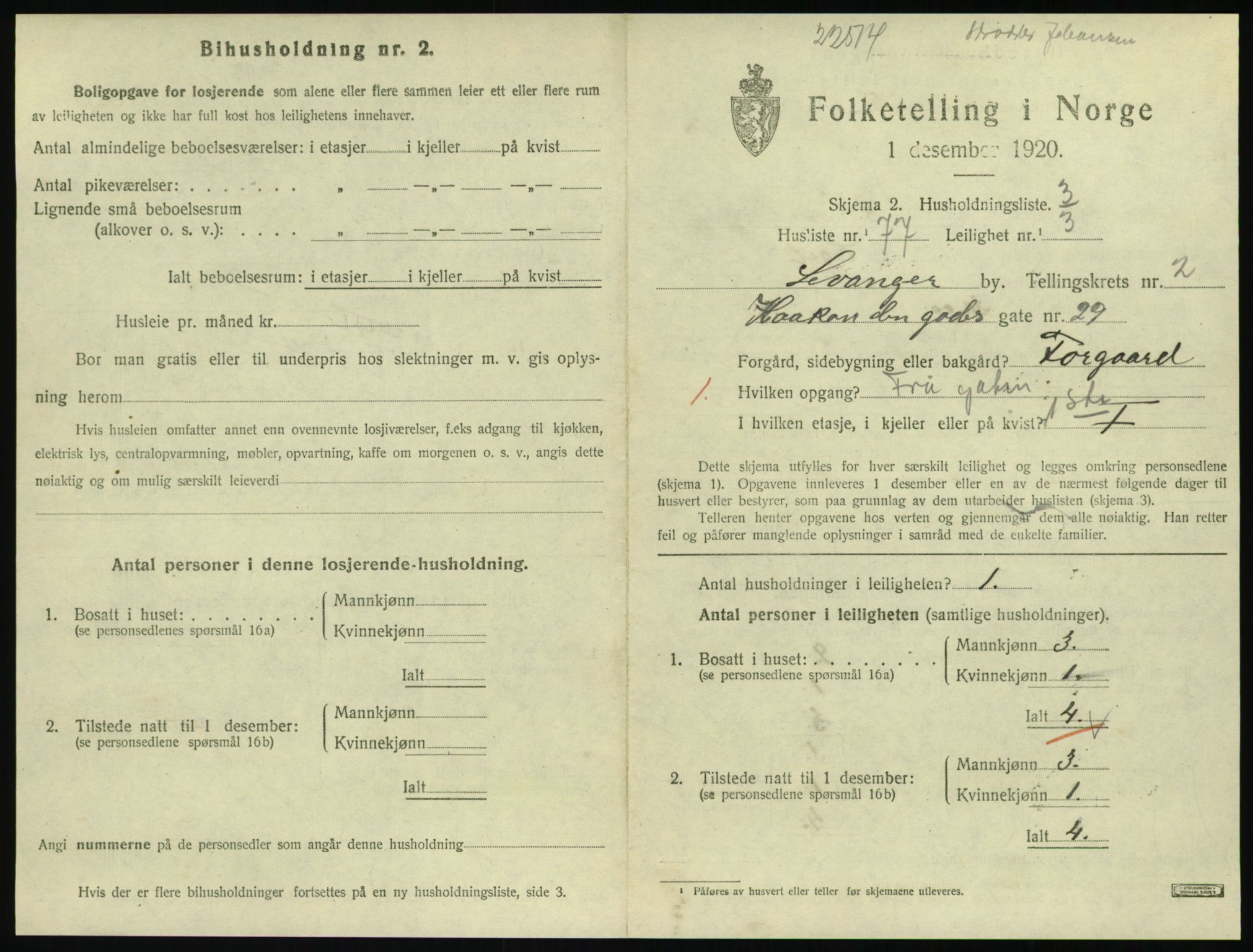 SAT, 1920 census for Levanger town, 1920, p. 1112