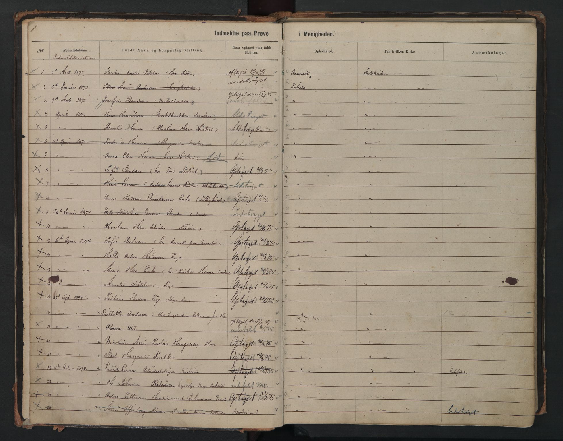 Halden metodistkirke - menighetsprotokoller, SAO/PAO-0266/F/L0002: Dissenter register no. 2, 1856-1892, p. 1