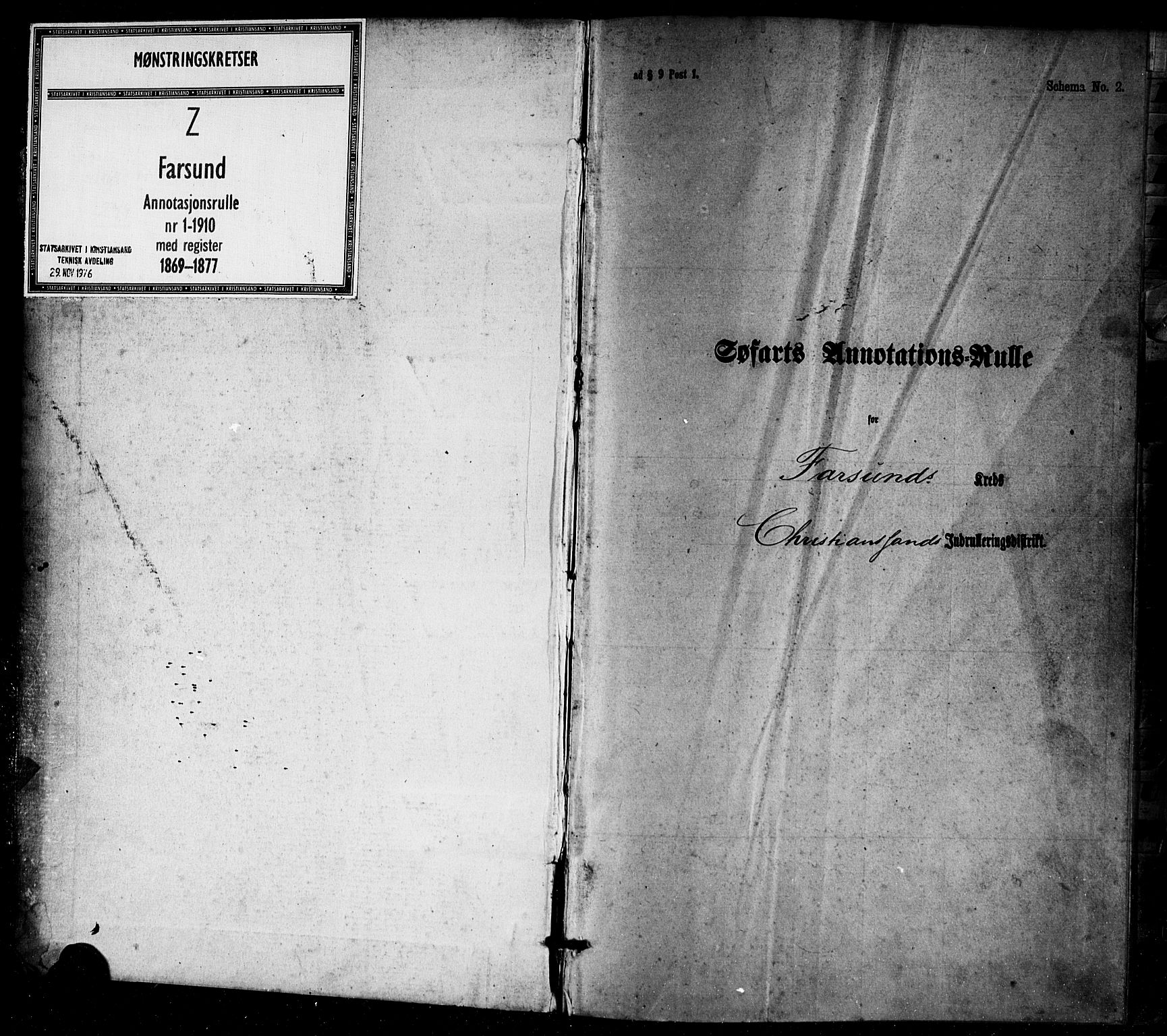 Farsund mønstringskrets, AV/SAK-2031-0017/F/Fa/L0005: Annotasjonsrulle nr 1-1910 med register, Z-2, 1869-1877, p. 1