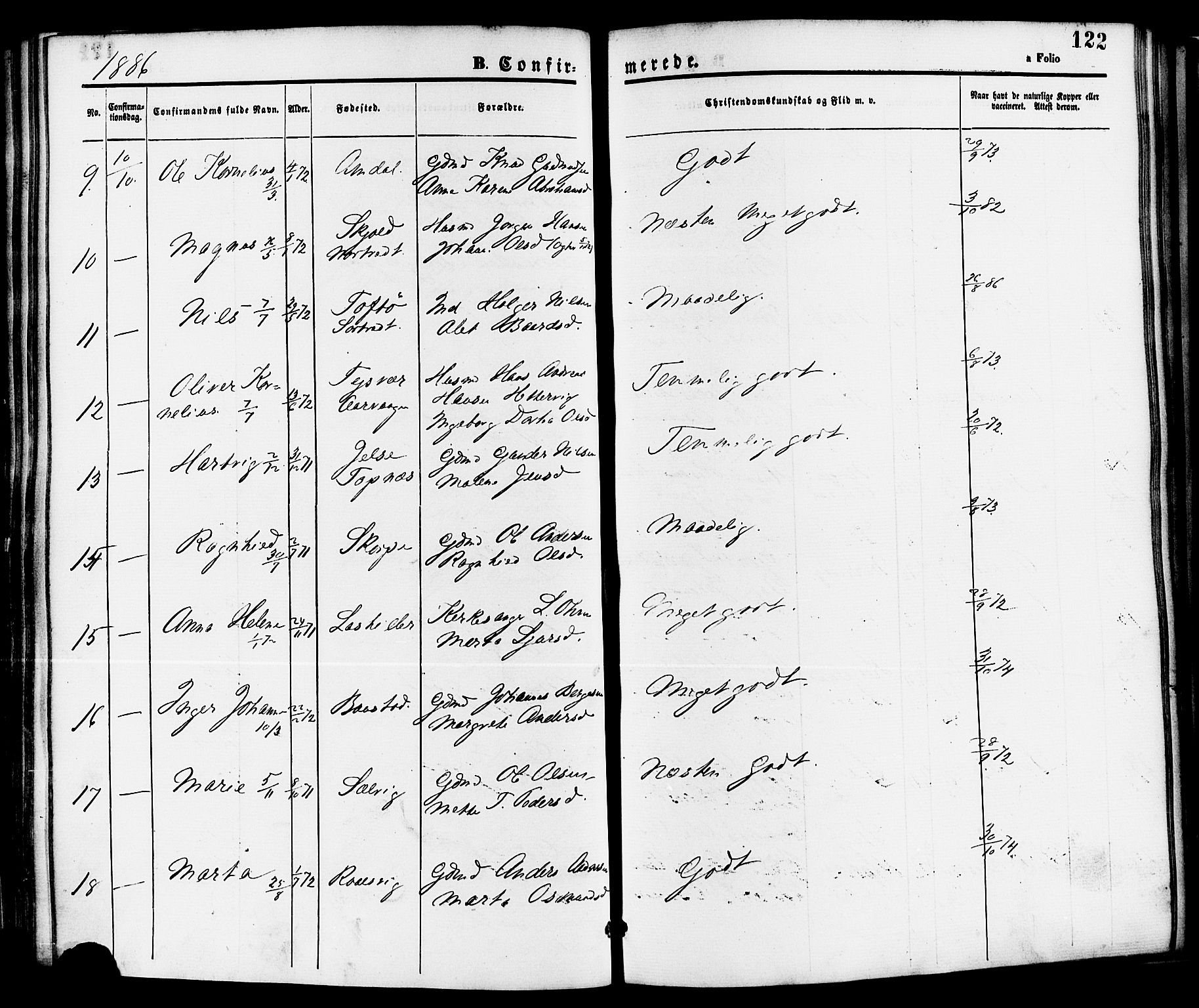 Nedstrand sokneprestkontor, SAST/A-101841/01/IV: Parish register (official) no. A 11, 1877-1887, p. 122