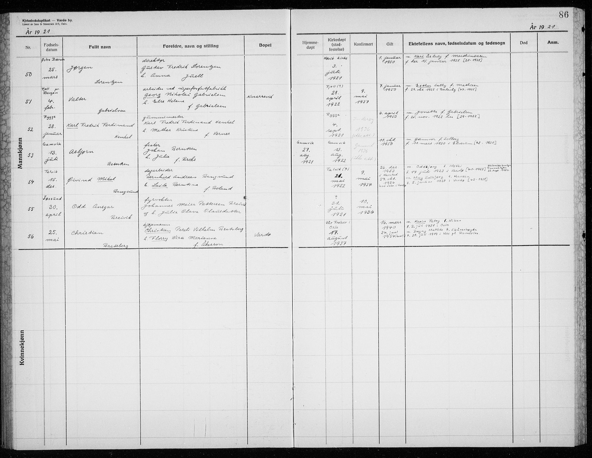 Vardø sokneprestkontor, AV/SATØ-S-1332/H/Hc/L0002kirkerekon: Other parish register no. 2, 1915-1929, p. 86