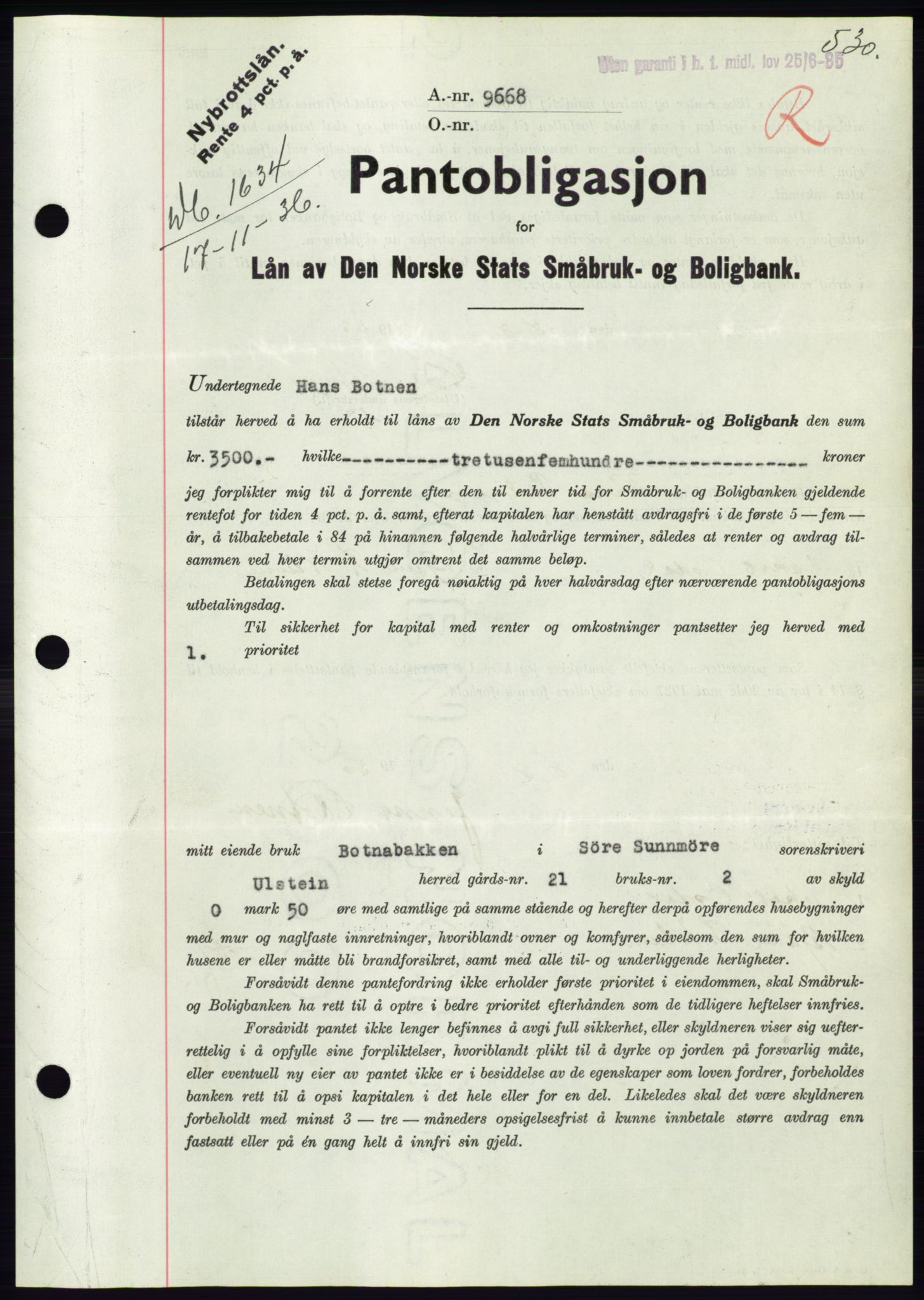 Søre Sunnmøre sorenskriveri, AV/SAT-A-4122/1/2/2C/L0061: Mortgage book no. 55, 1936-1936, Diary no: : 1634/1936