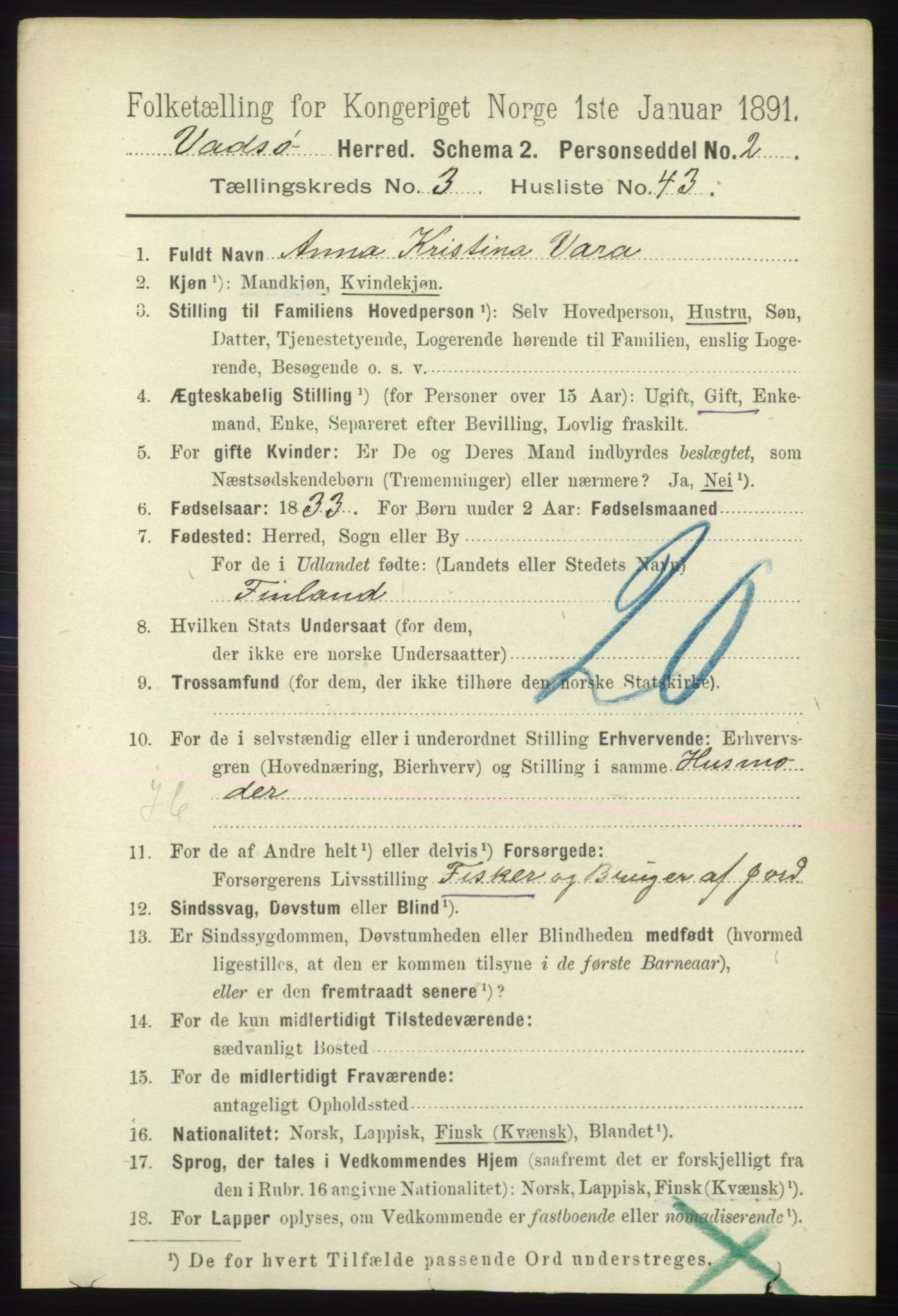 RA, 1891 census for 2029 Vadsø, 1891, p. 1087