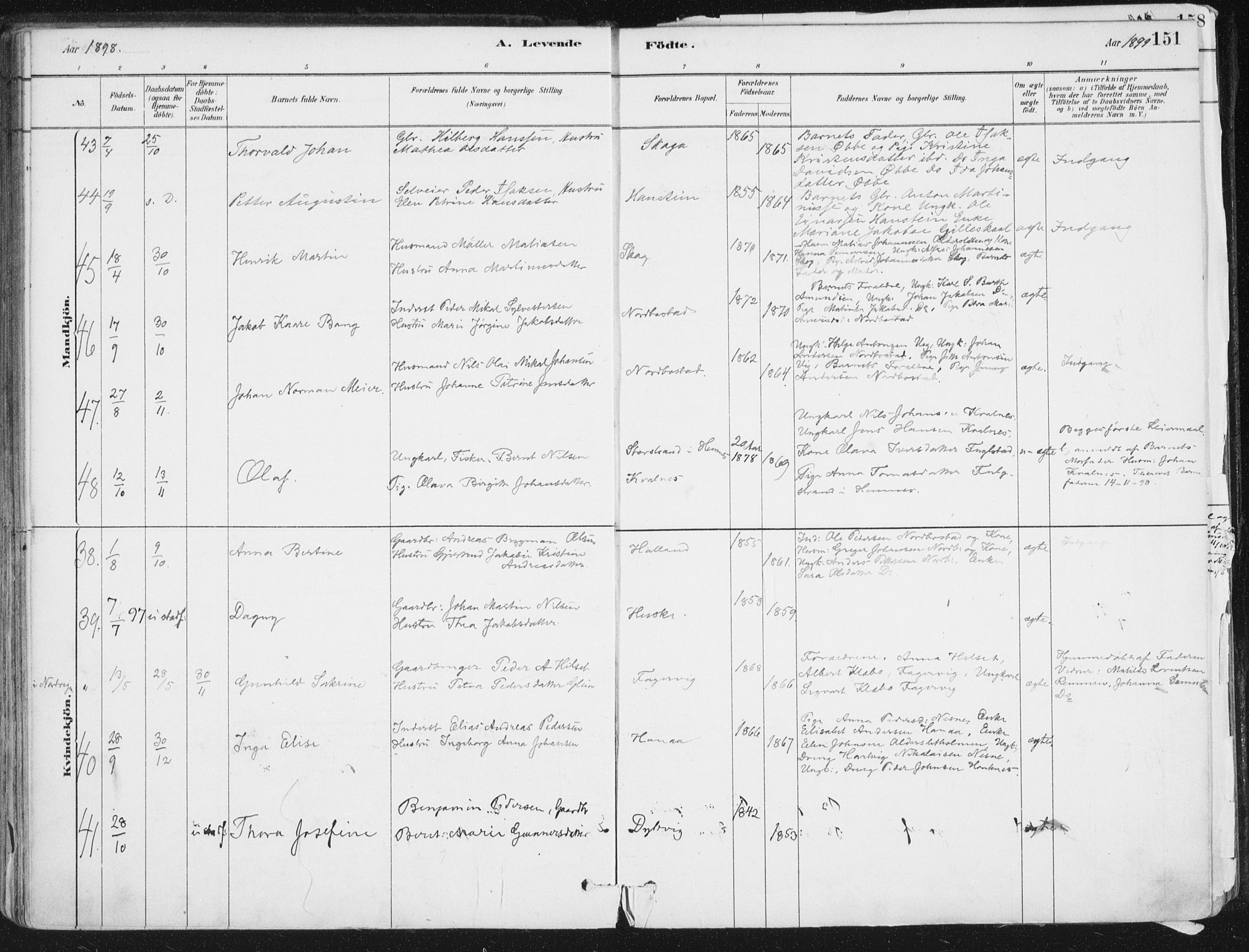 Ministerialprotokoller, klokkerbøker og fødselsregistre - Nordland, AV/SAT-A-1459/838/L0552: Parish register (official) no. 838A10, 1880-1910, p. 151