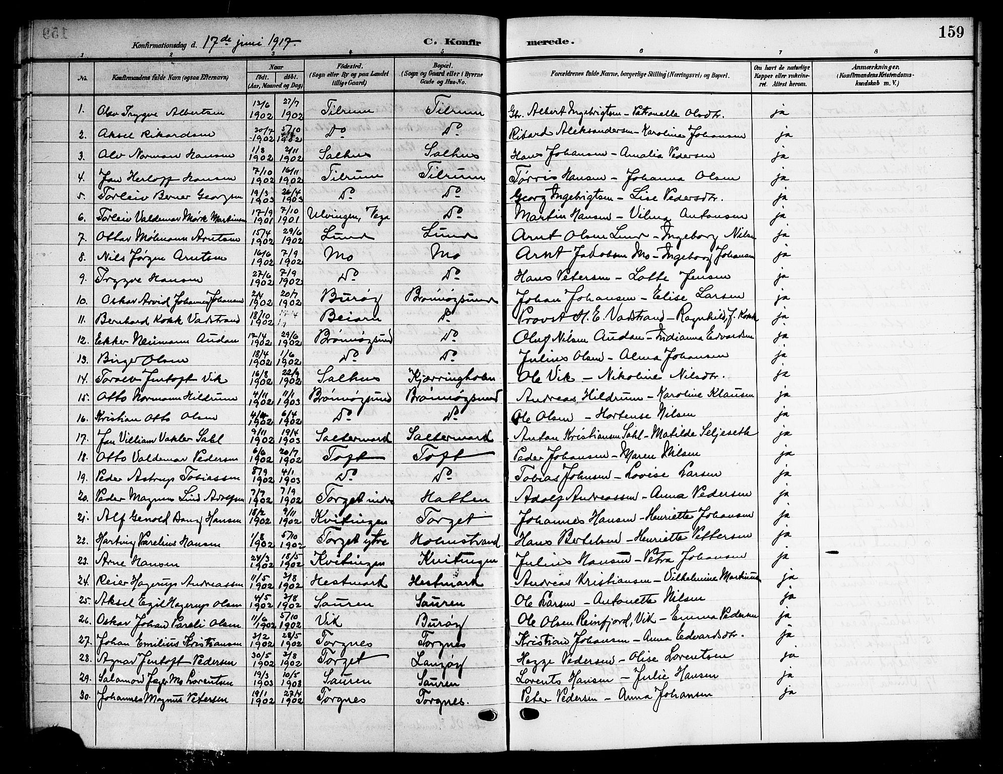 Ministerialprotokoller, klokkerbøker og fødselsregistre - Nordland, SAT/A-1459/813/L0214: Parish register (copy) no. 813C06, 1904-1917, p. 159