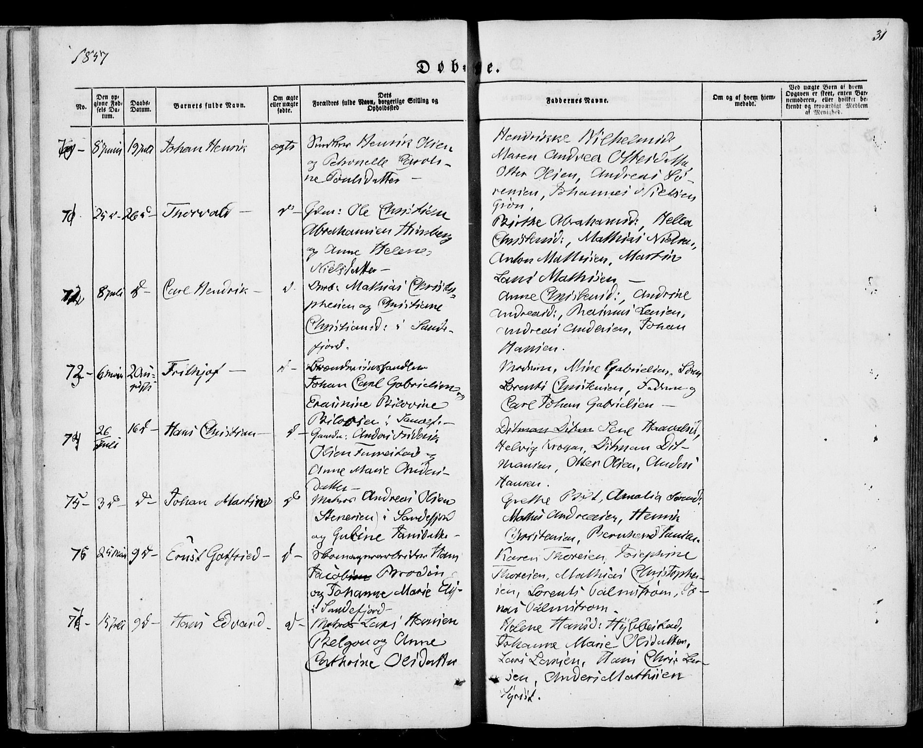 Sandar kirkebøker, SAKO/A-243/F/Fa/L0007: Parish register (official) no. 7, 1855-1861, p. 31