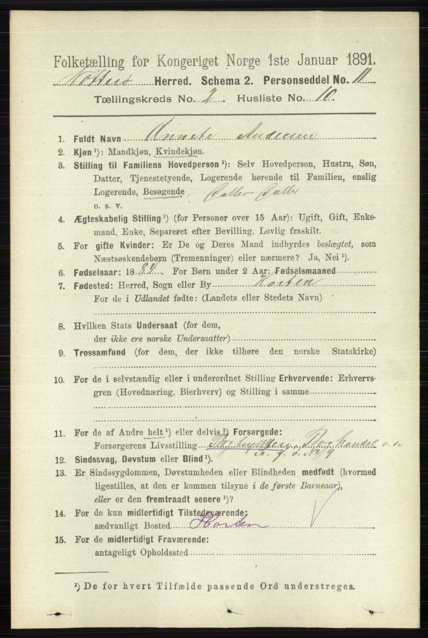 RA, 1891 census for 0722 Nøtterøy, 1891, p. 924